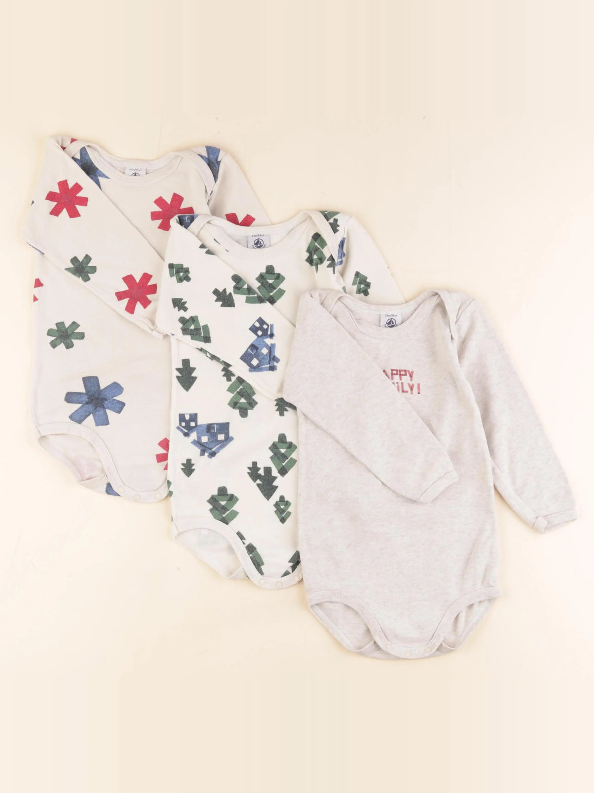 Petit Bateau - lot de 3 bodies en coton marron - 24 mois