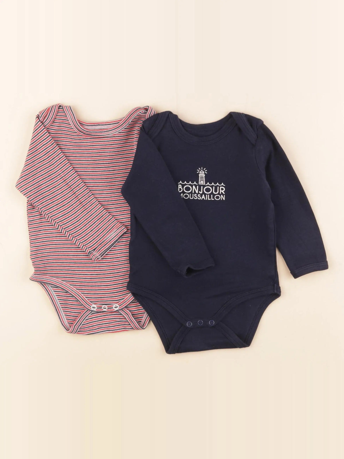 Vertbaudet - lot de 2 bodies en coton bleu, rouge - 9 mois