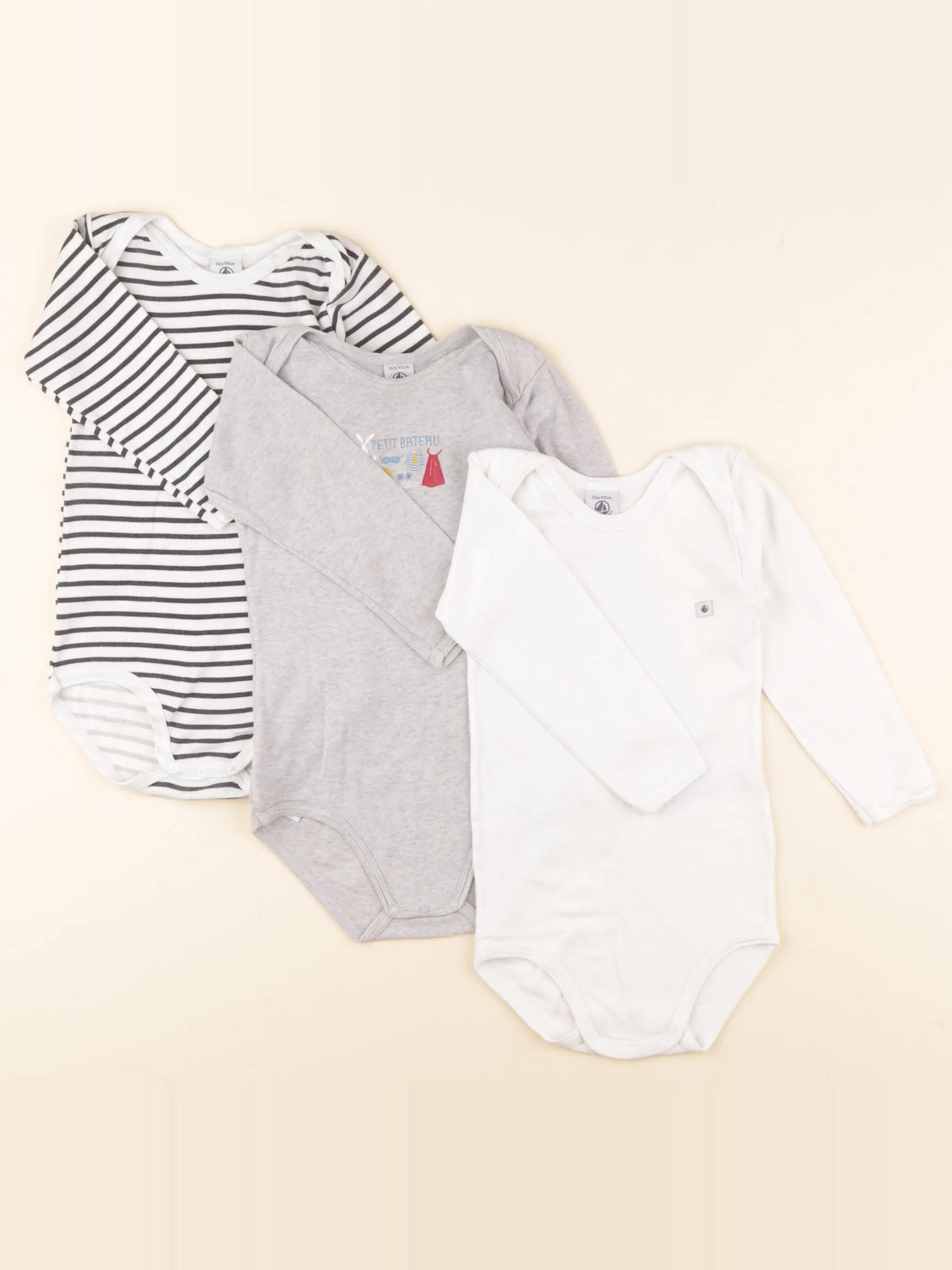 Petit Bateau - lot de 3 bodies en coton blanc - 36 mois