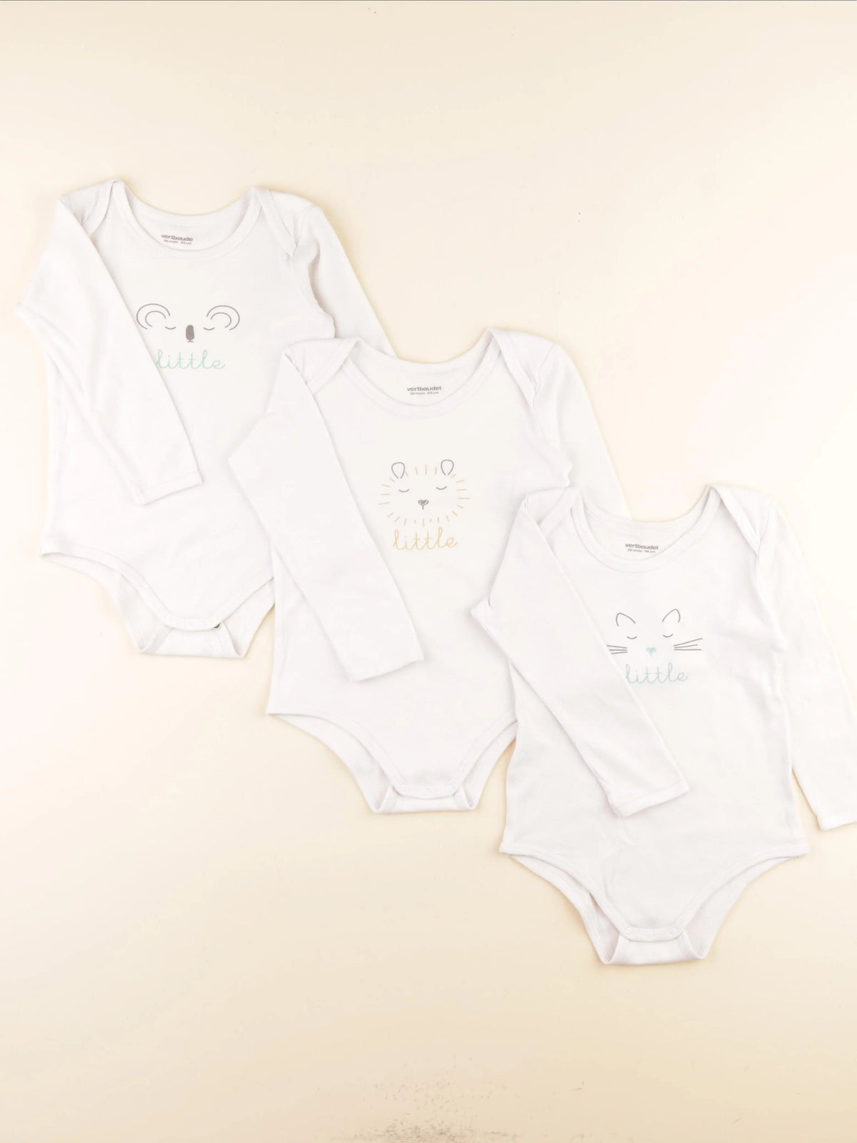 Vertbaudet - lot de 3 bodies en coton blanc - 36 mois