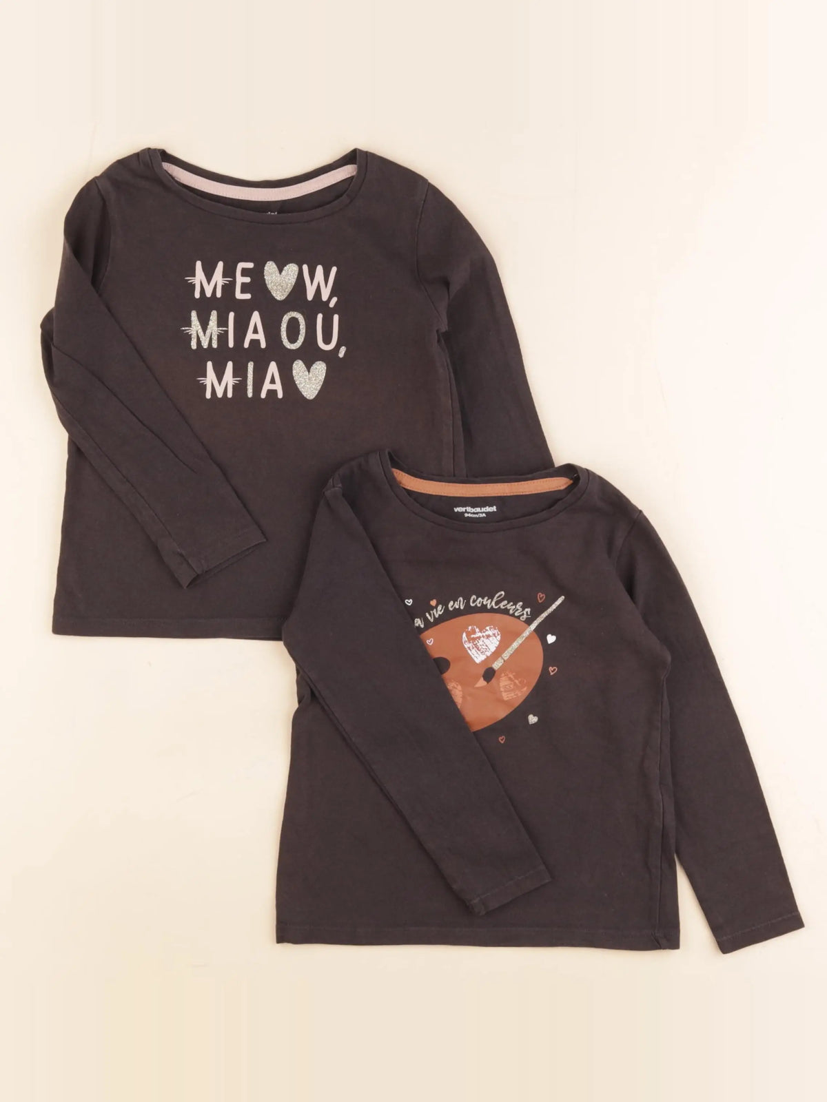 Vertbaudet - lot de 2 tee-shirts marron, bleu - 3 ans