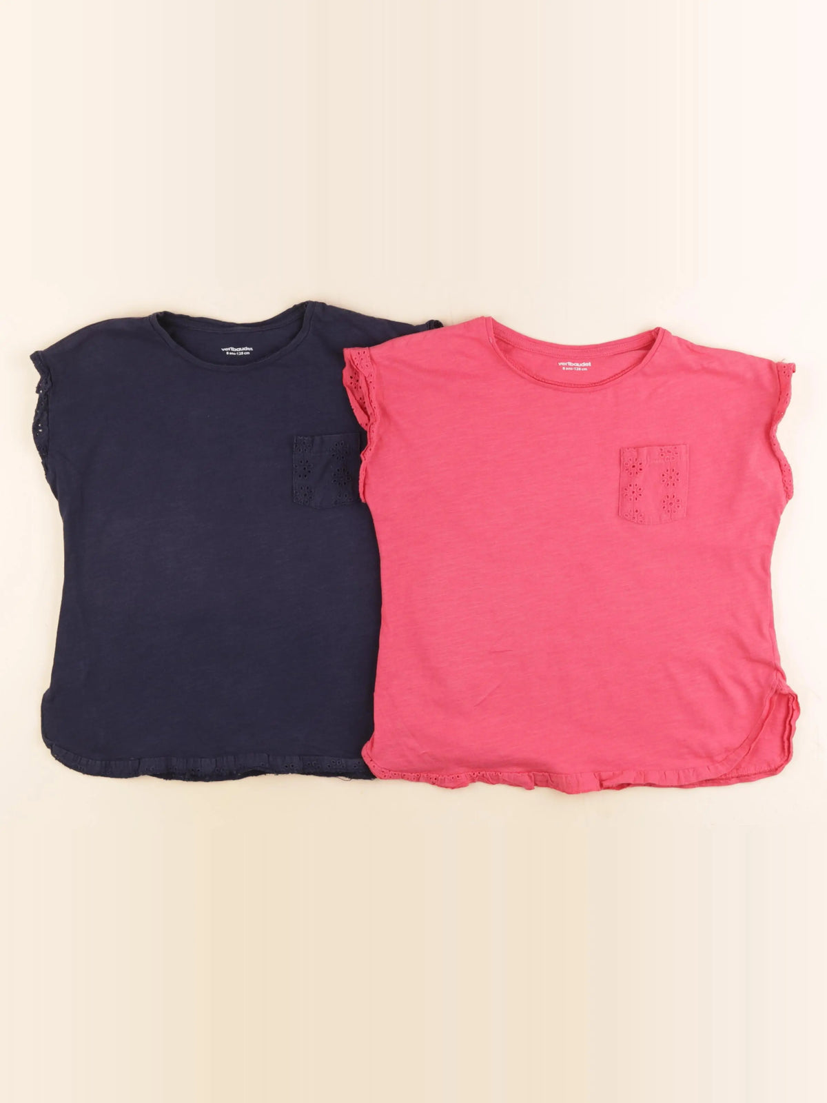 Vertbaudet - lot de 2 tee-shirts bleu, rose - 8 ans