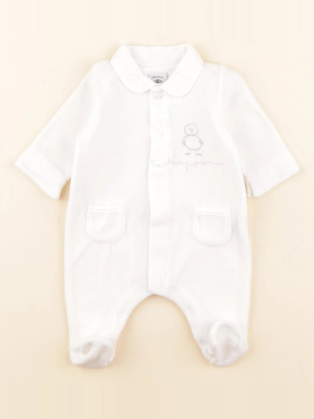 Petit Bateau - pyjama velours blanc - 0 mois