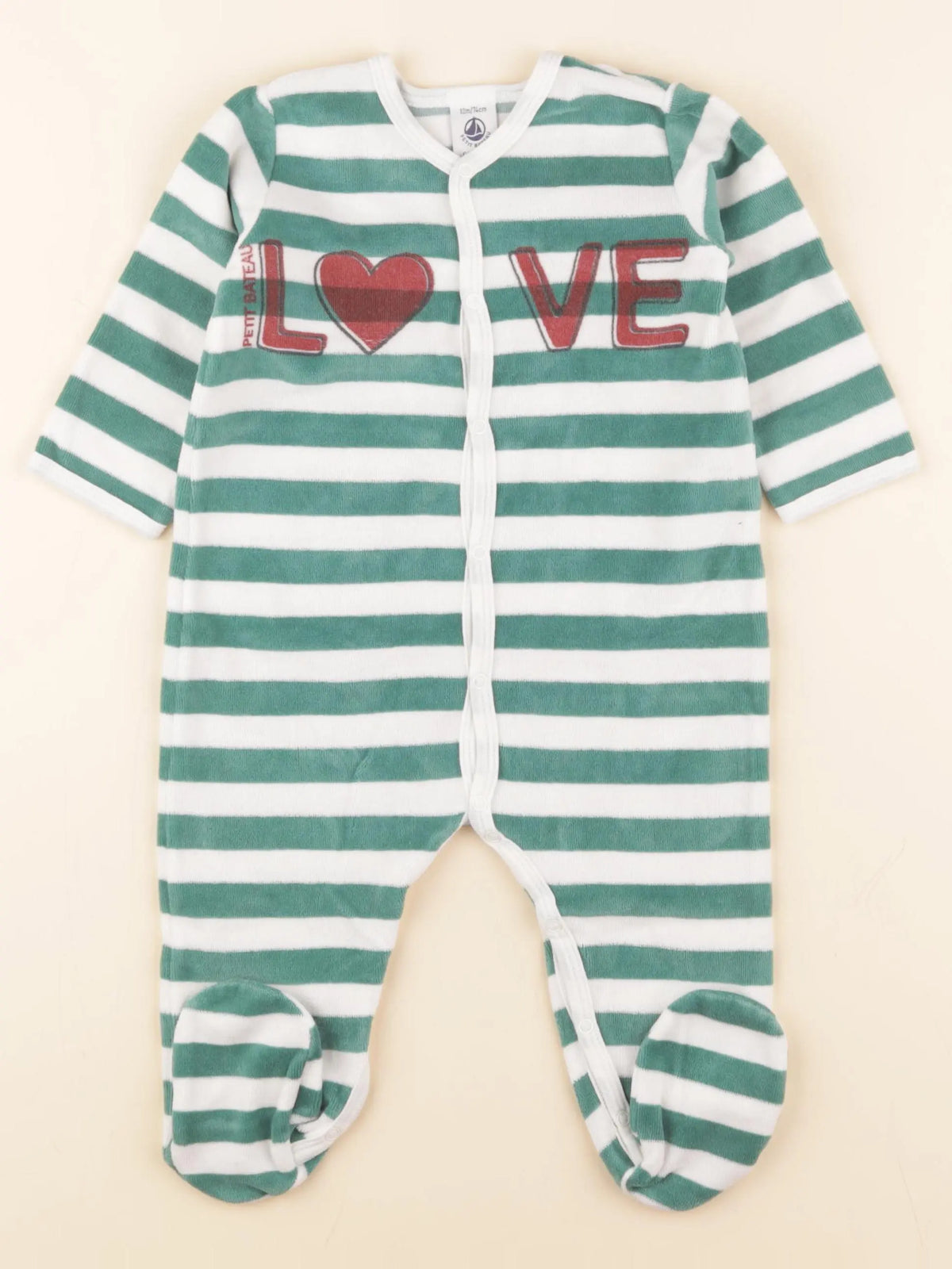 Petit Bateau - pyjama velours vert - 6 mois