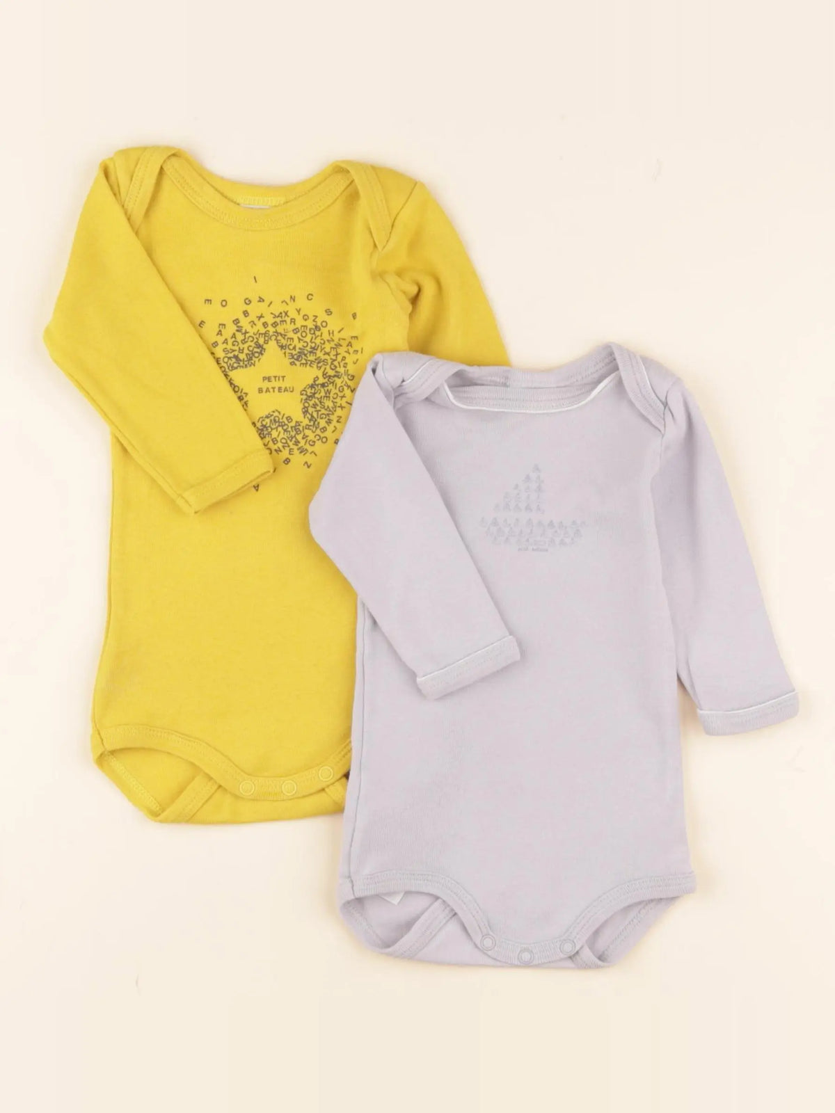 Petit Bateau - lot de 2 bodies en coton jaune, gris - 3 mois
