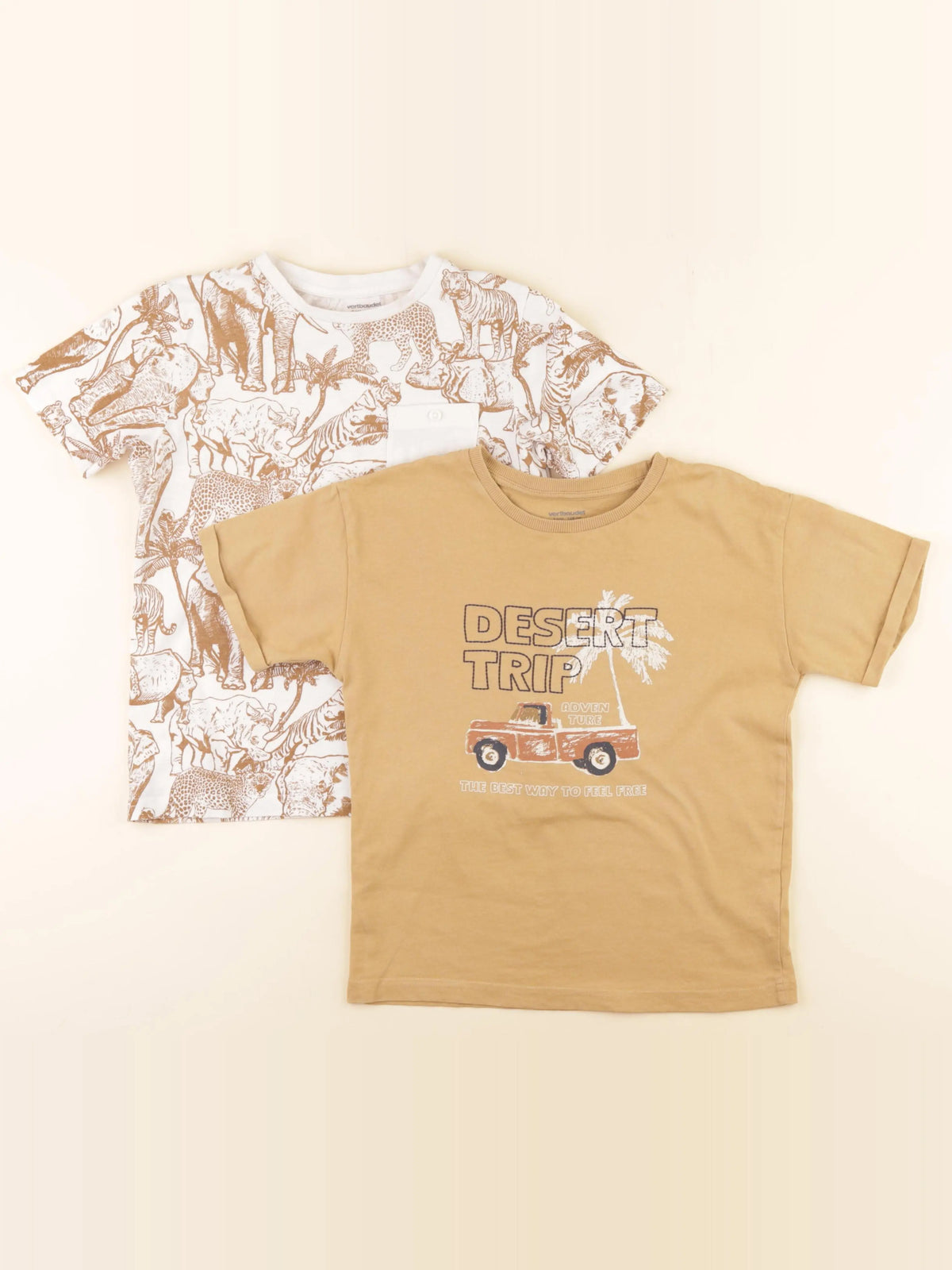Vertbaudet - tee-shirt blanc, marron - 8 ans