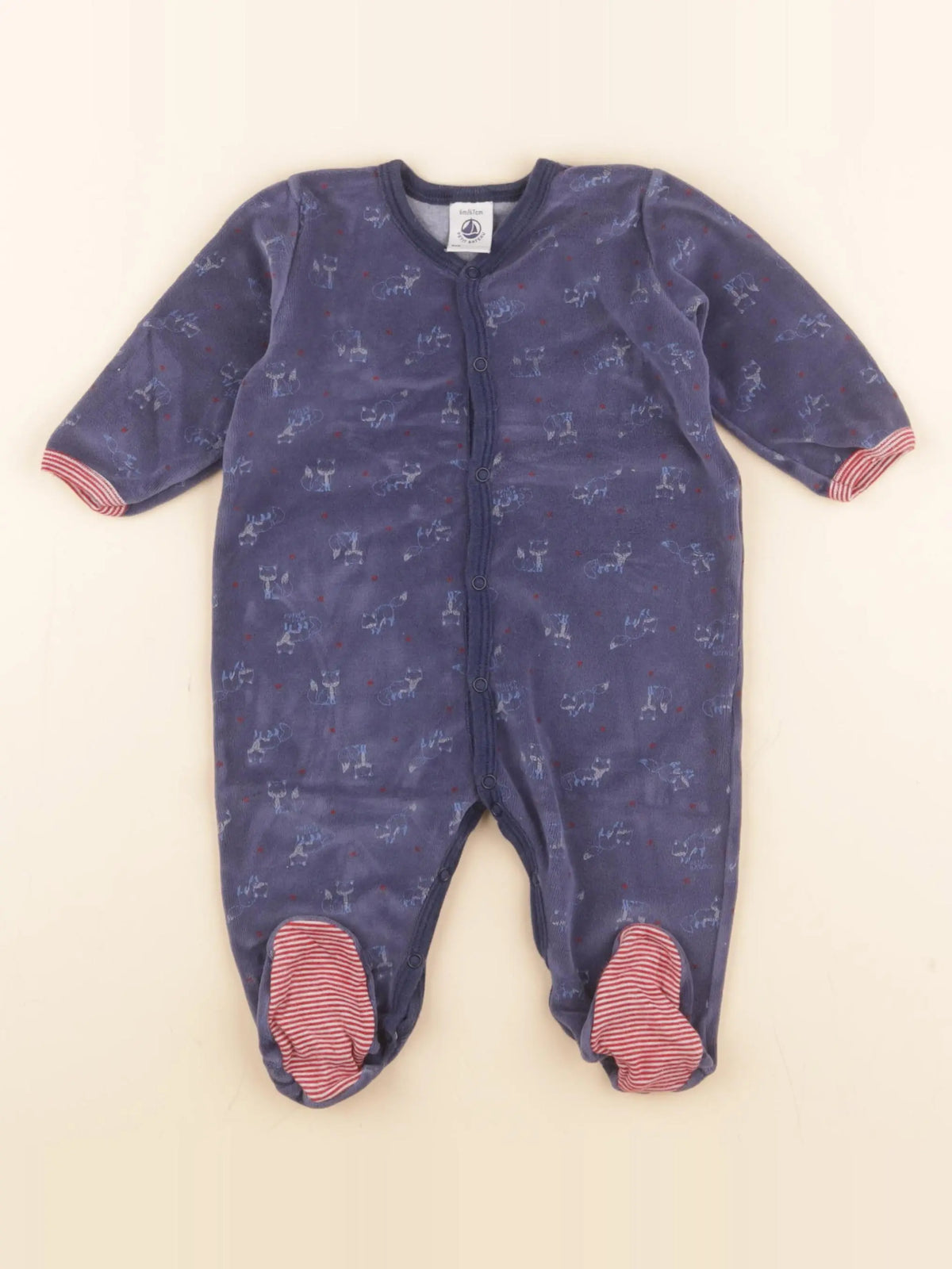 Petit Bateau - pyjama velours bleu - 6 mois