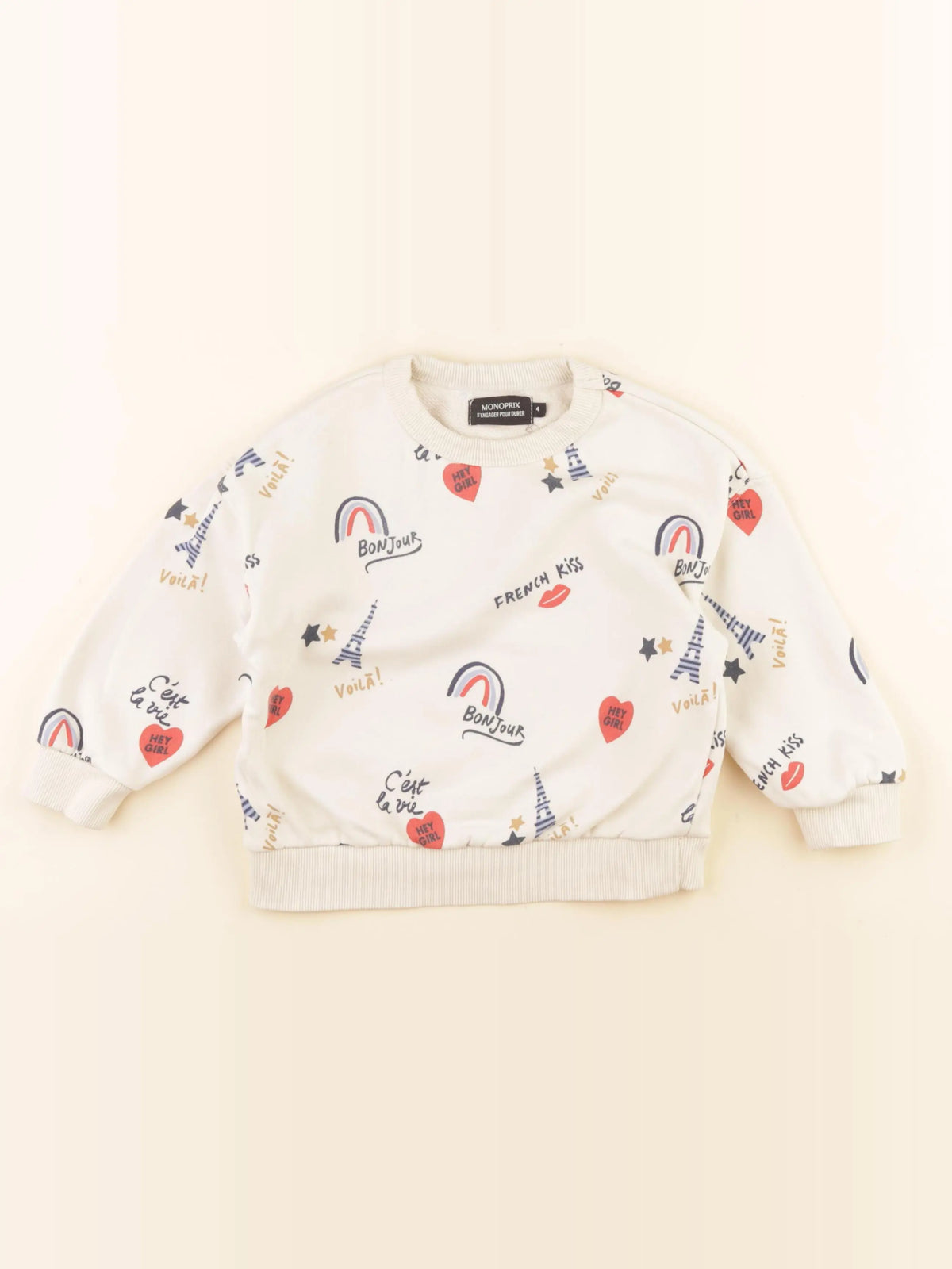 Monoprix - sweat beige - 4 ans
