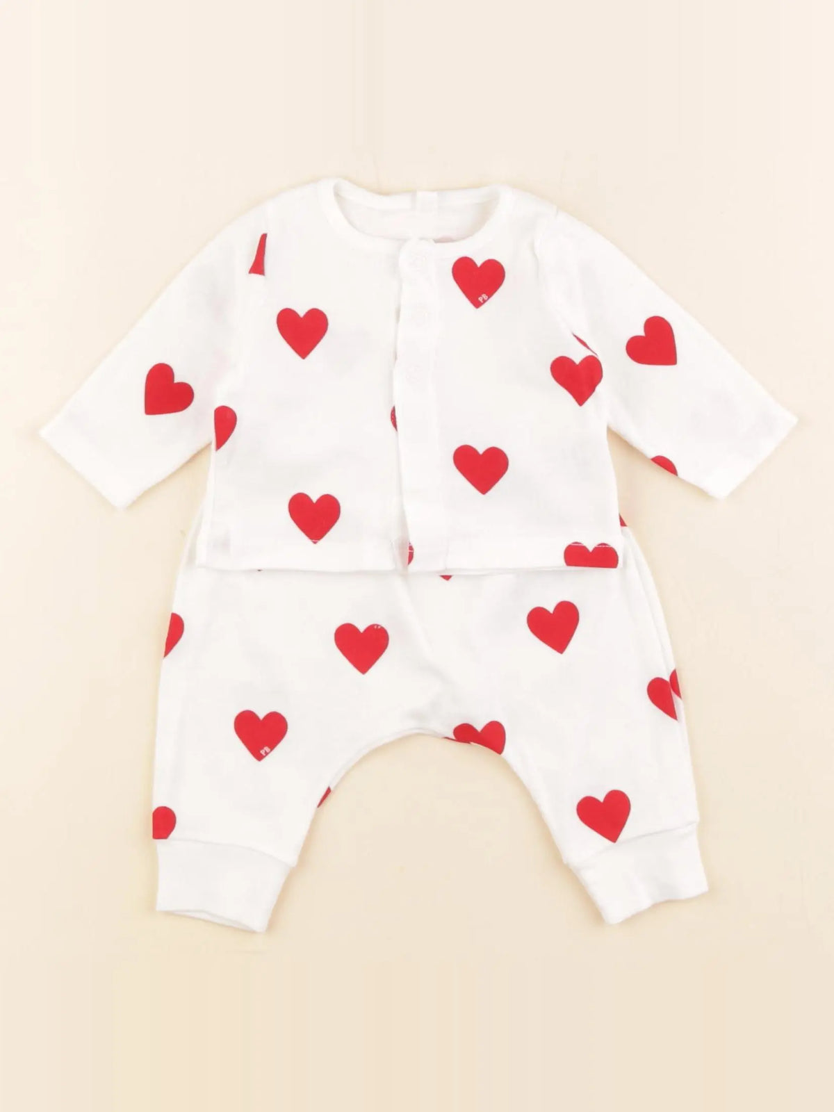 Petit Bateau - pyjama coton blanc, rouge - 1 mois