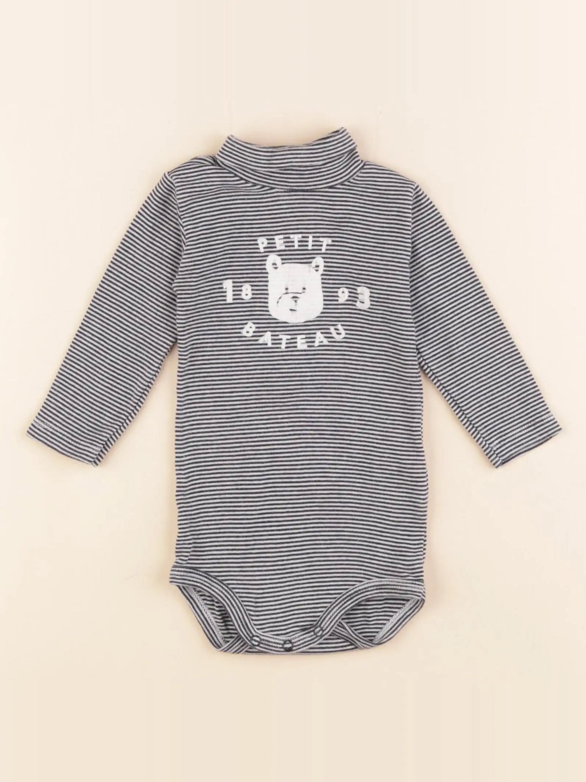 Petit Bateau - body à col bleu, blanc - 6 mois