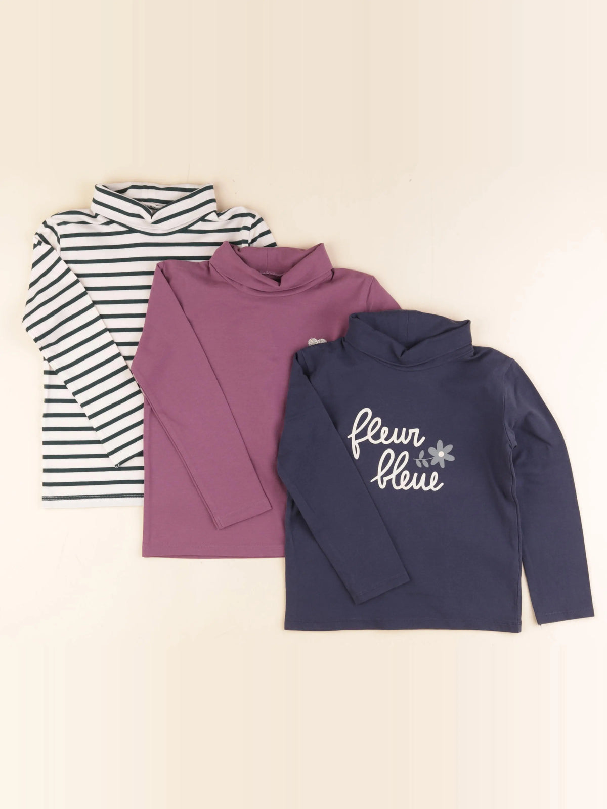 Vertbaudet - lot de 3 sous-pulls bleu, violet, vert - 5 ans