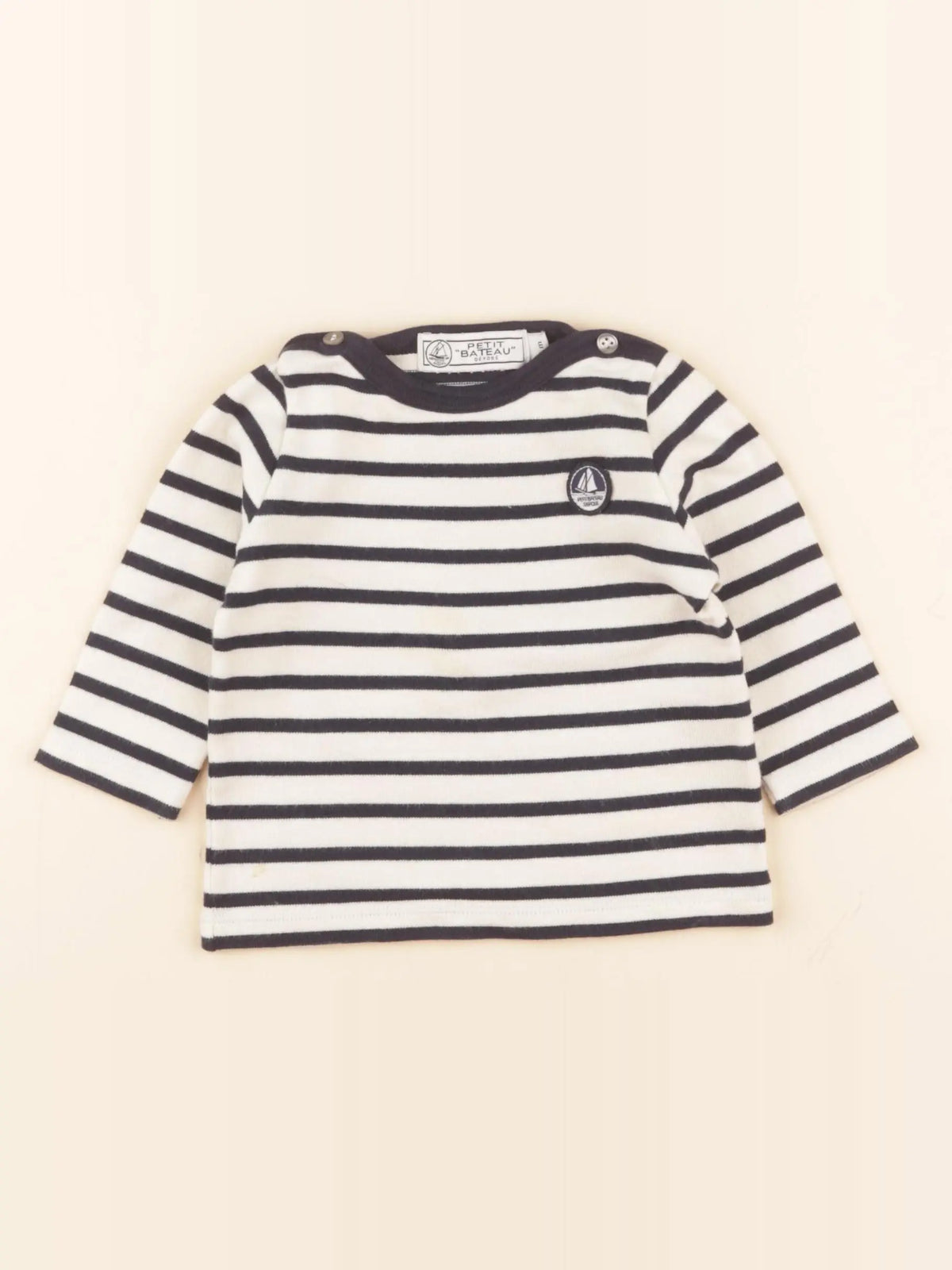 Petit Bateau - tee-shirt blanc, bleu - 6 mois