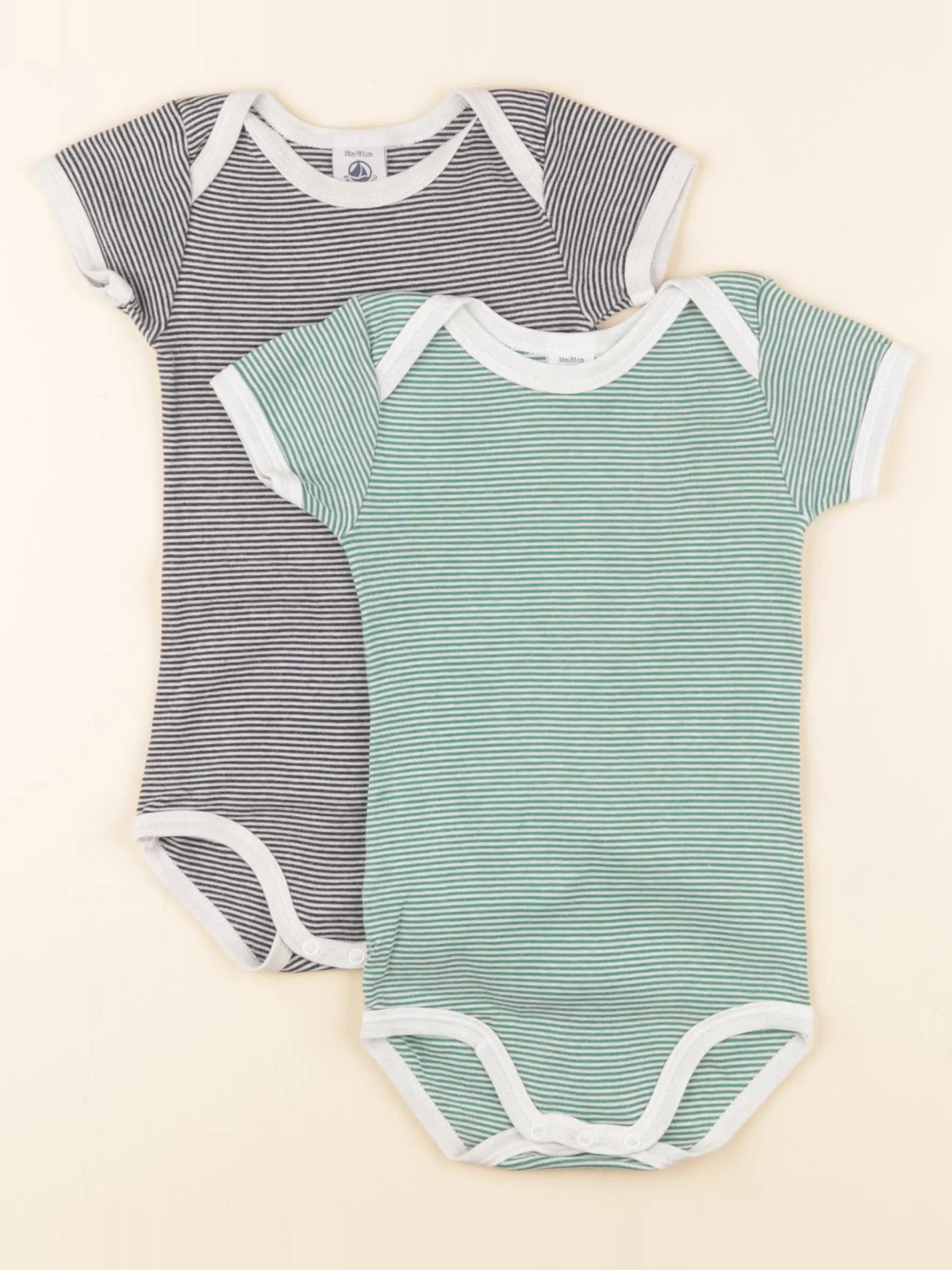 Petit Bateau - lot de 2 bodies en coton bleu, vert - 18 mois