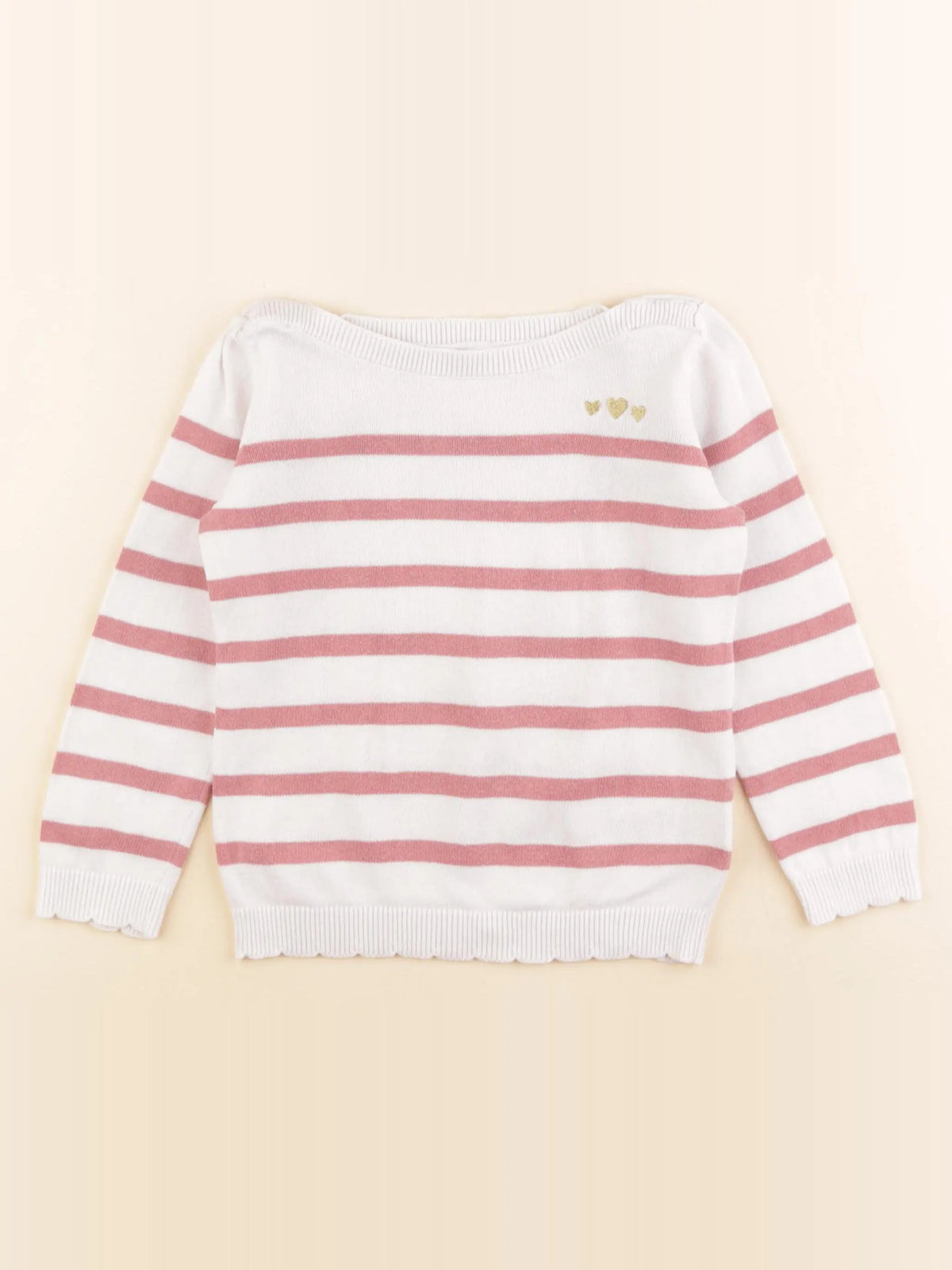 Vertbaudet - pull blanc, rose - 4 ans