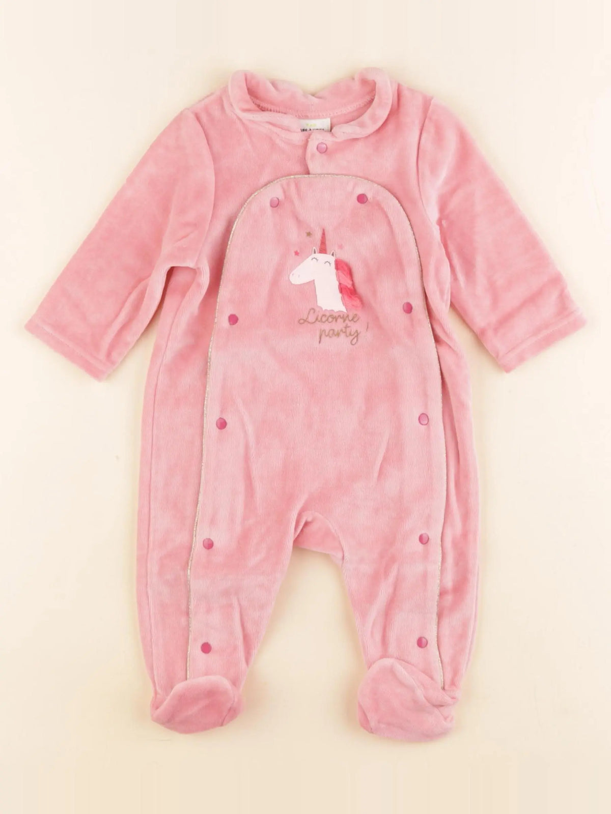 Tape à l'oeil - pyjama velours rose - 3 mois