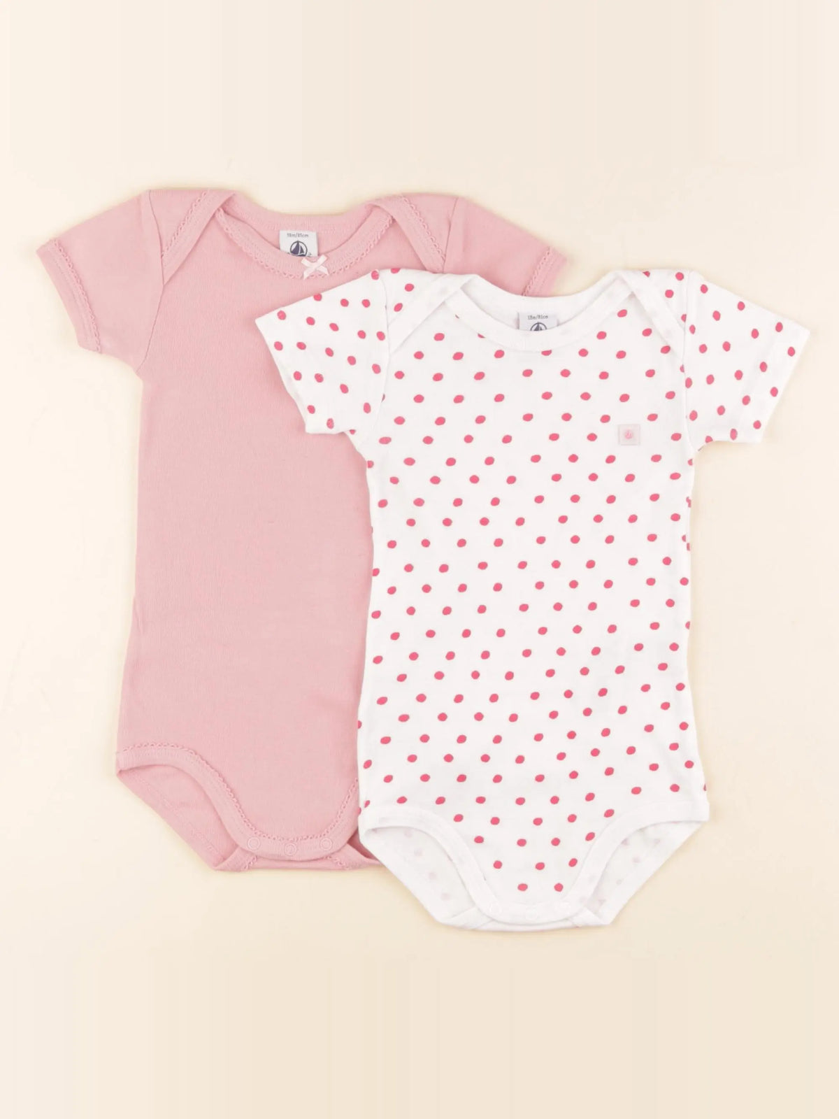 Petit Bateau - lot de 2 bodies en coton blanc, rose - 18 mois