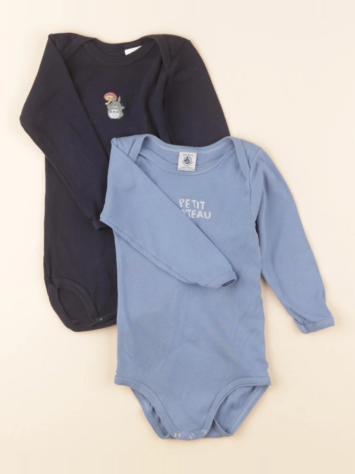 Petit Bateau - lot de 2 bodies en coton bleu - 2 ans