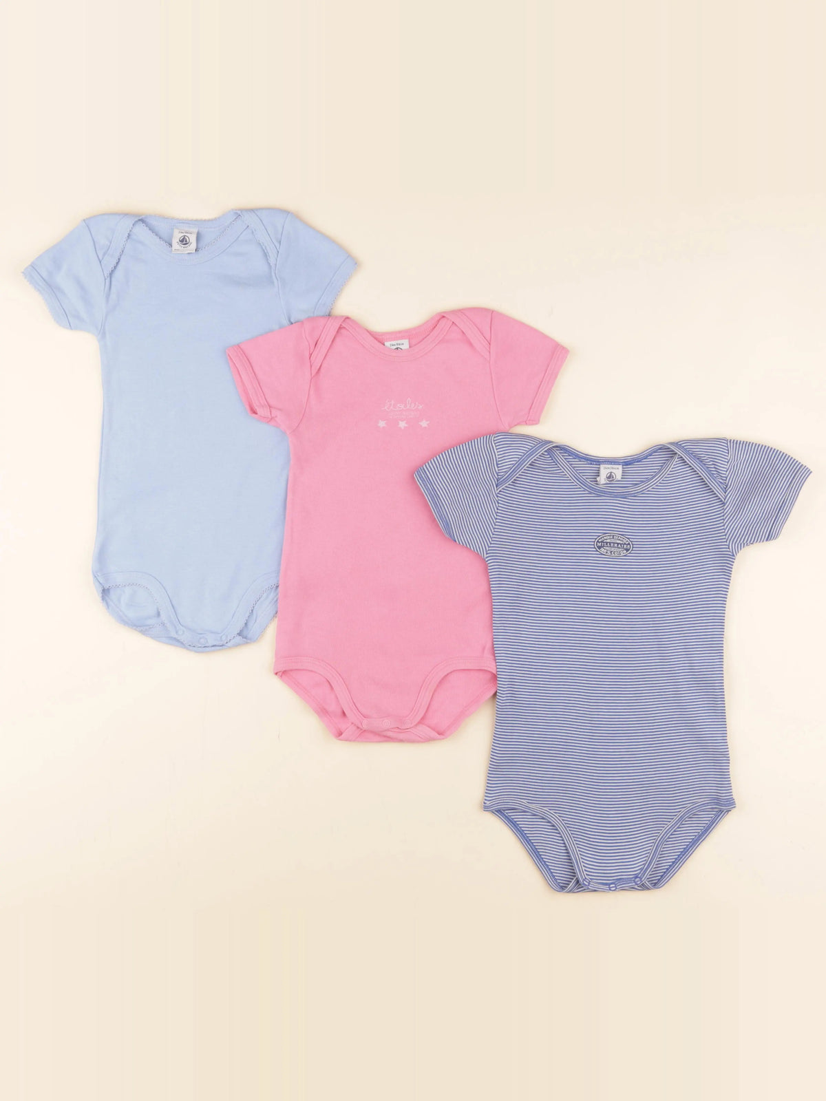 Petit Bateau - lot de 3 bodies en coton bleu, rose - 24 mois