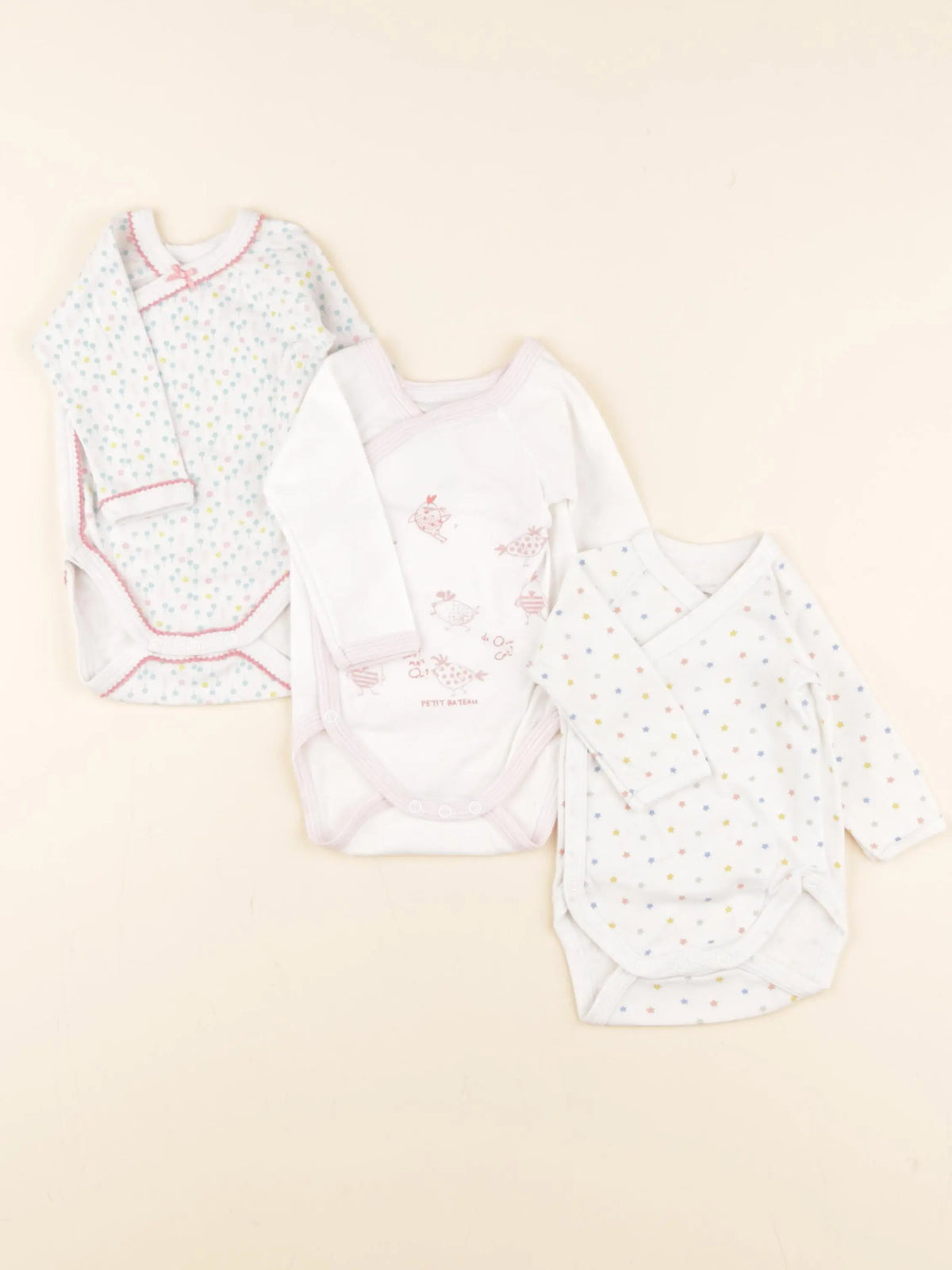 Petit Bateau - lot de 3 bodies en coton blanc - 1 mois