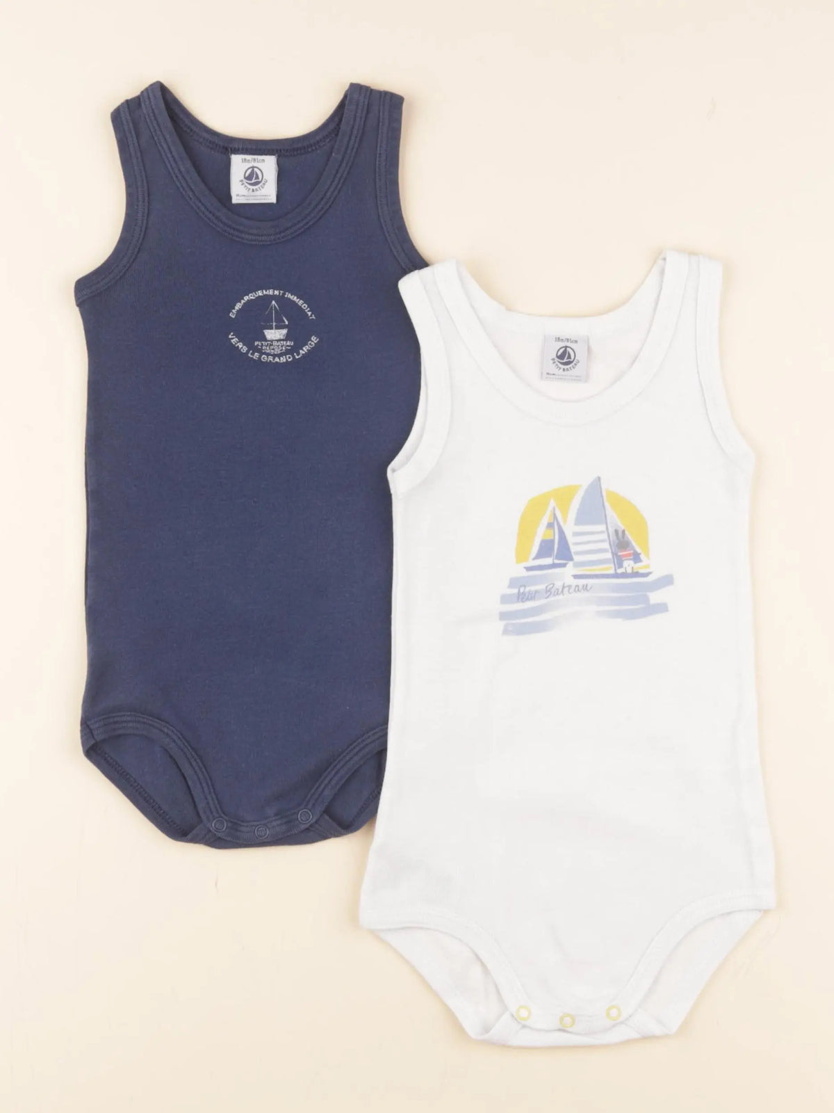 Petit Bateau - lot de 2 bodies en coton bleu, blanc - 18 mois