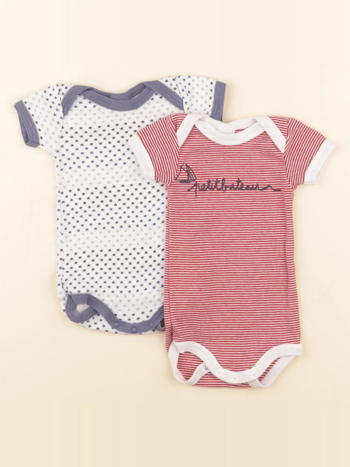 Petit Bateau - lot de 2 bodies en coton bleu, rouge - 3 mois