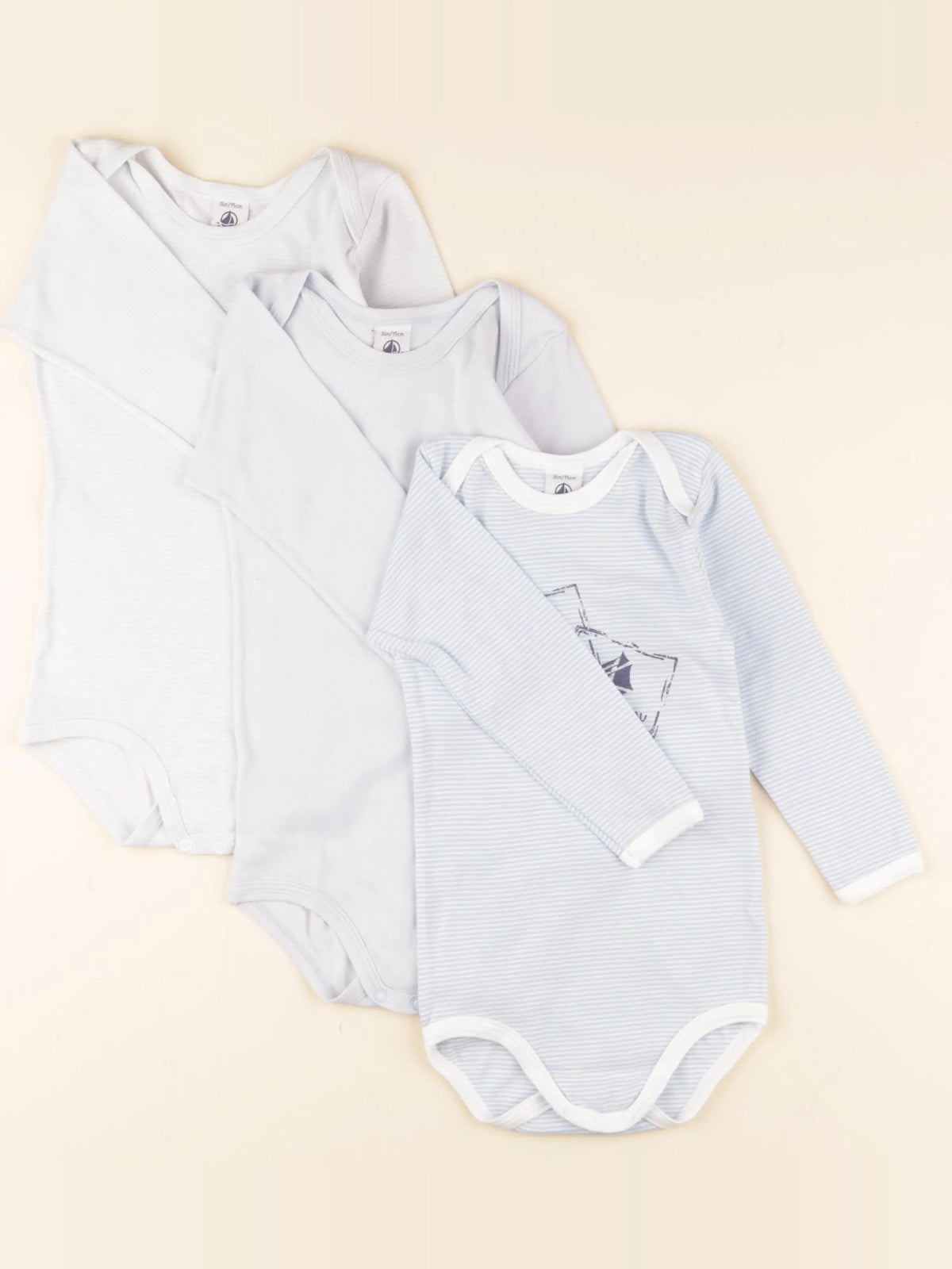 Petit Bateau - lot de 3 bodies en coton bleu - 36 mois