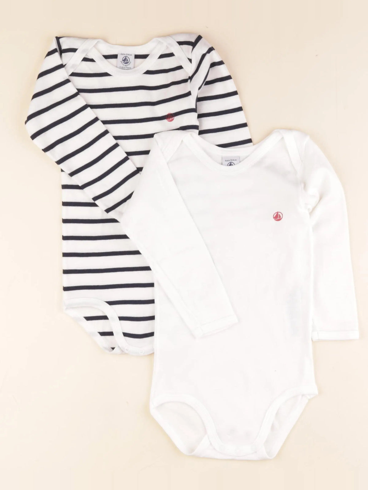 Petit Bateau - lot de 2 bodies en coton blanc, bleu - 4 ans