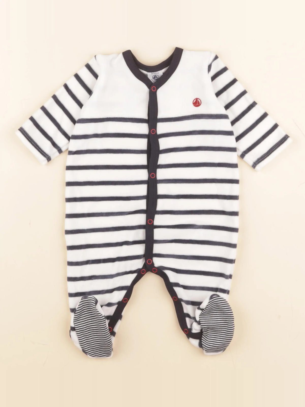 Petit Bateau - pyjama velours bleu, blanc - 3 mois