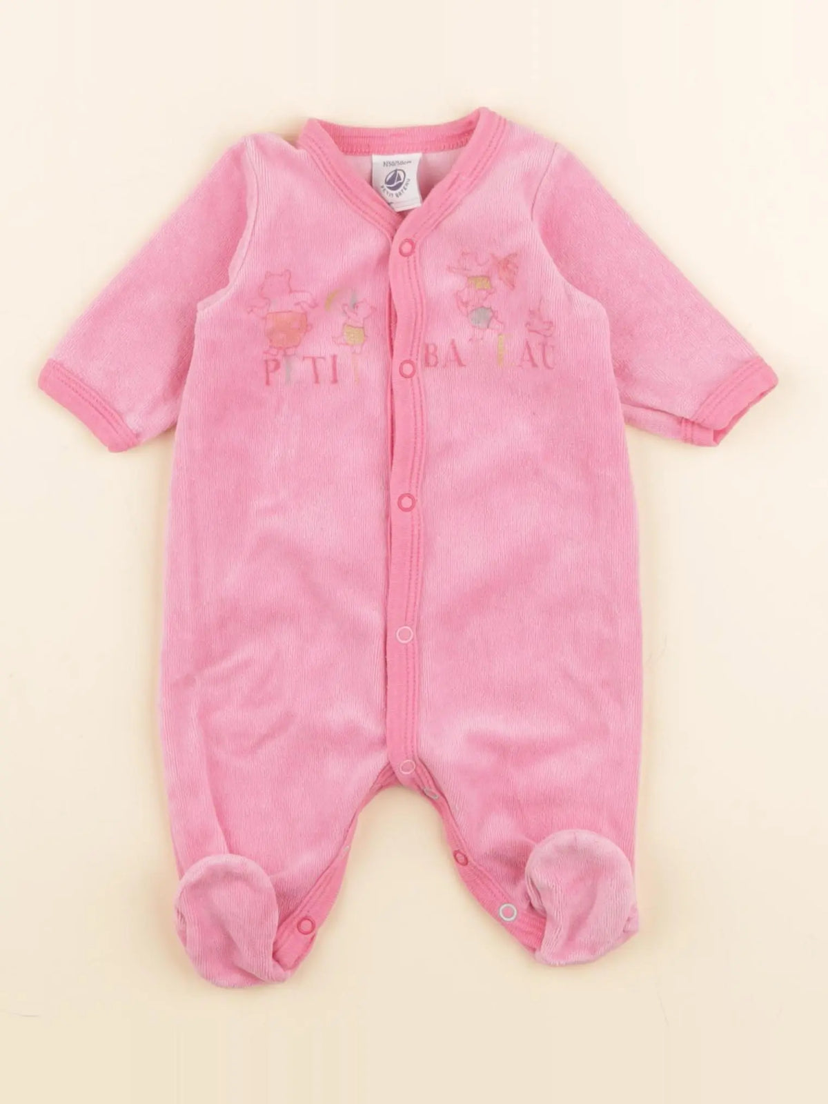 Petit Bateau - pyjama velours rose - 0 mois