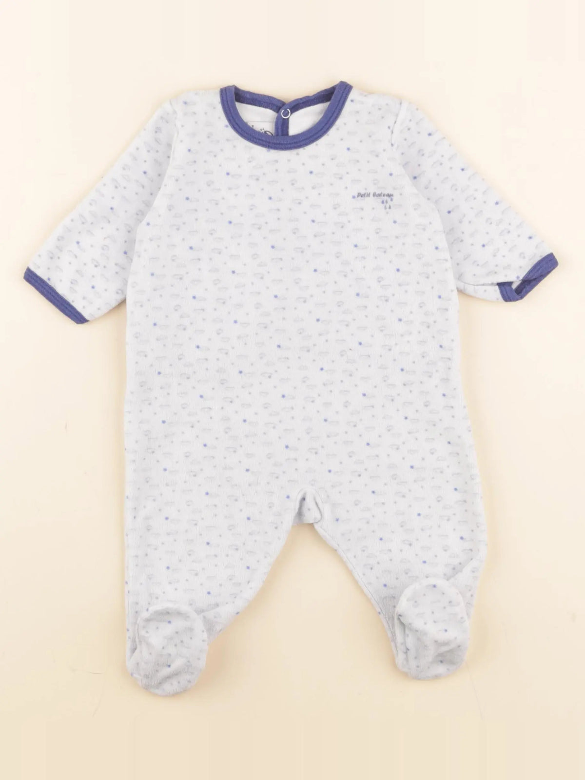Petit Bateau - pyjama velours gris, bleu - 3 mois