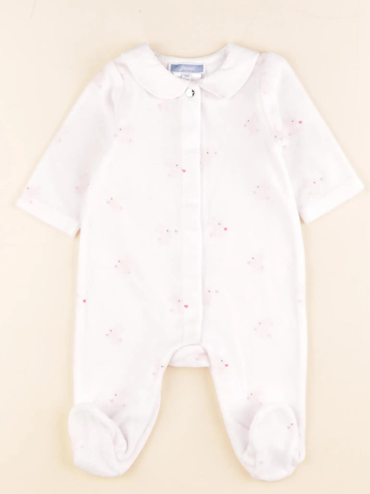Jacadi - pyjama velours blanc, rose - 3 mois