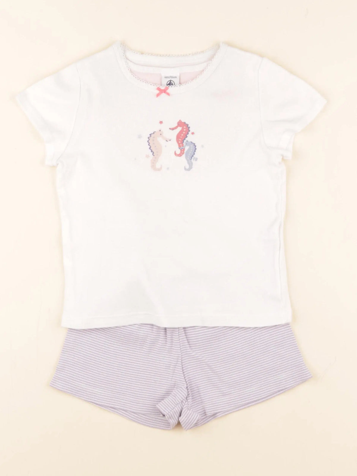 Petit Bateau - pyjama coton blanc, violet - 4 ans