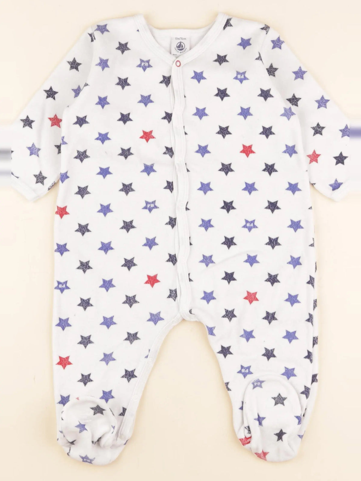 Petit Bateau - pyjama velours bleu, blanc - 12 mois