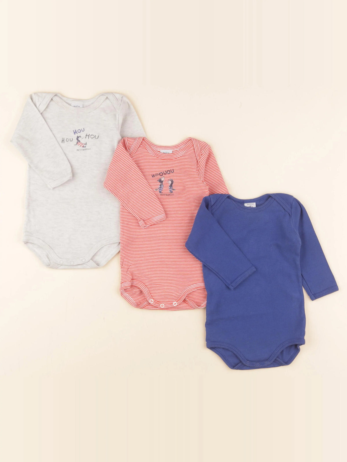 Petit Bateau - lot de 3 bodies en coton multicolore - 6 mois