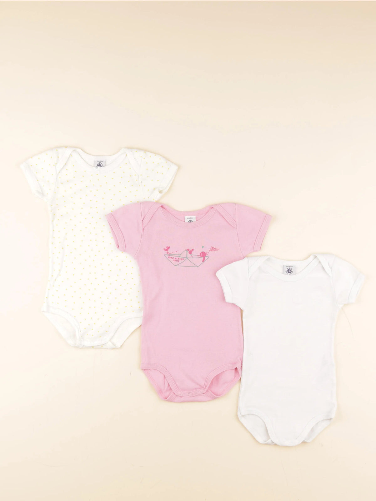 Petit Bateau - lot de 3 bodies en coton blanc, rose - 18 mois