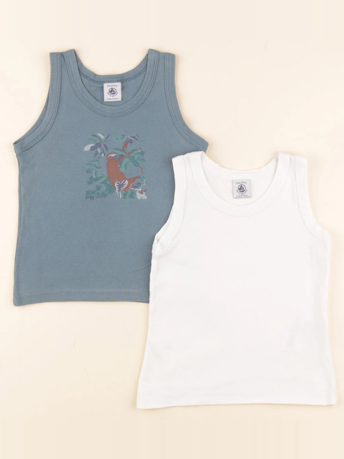 Petit Bateau - lot de 2 maillots de corps blanc, bleu - 3 ans
