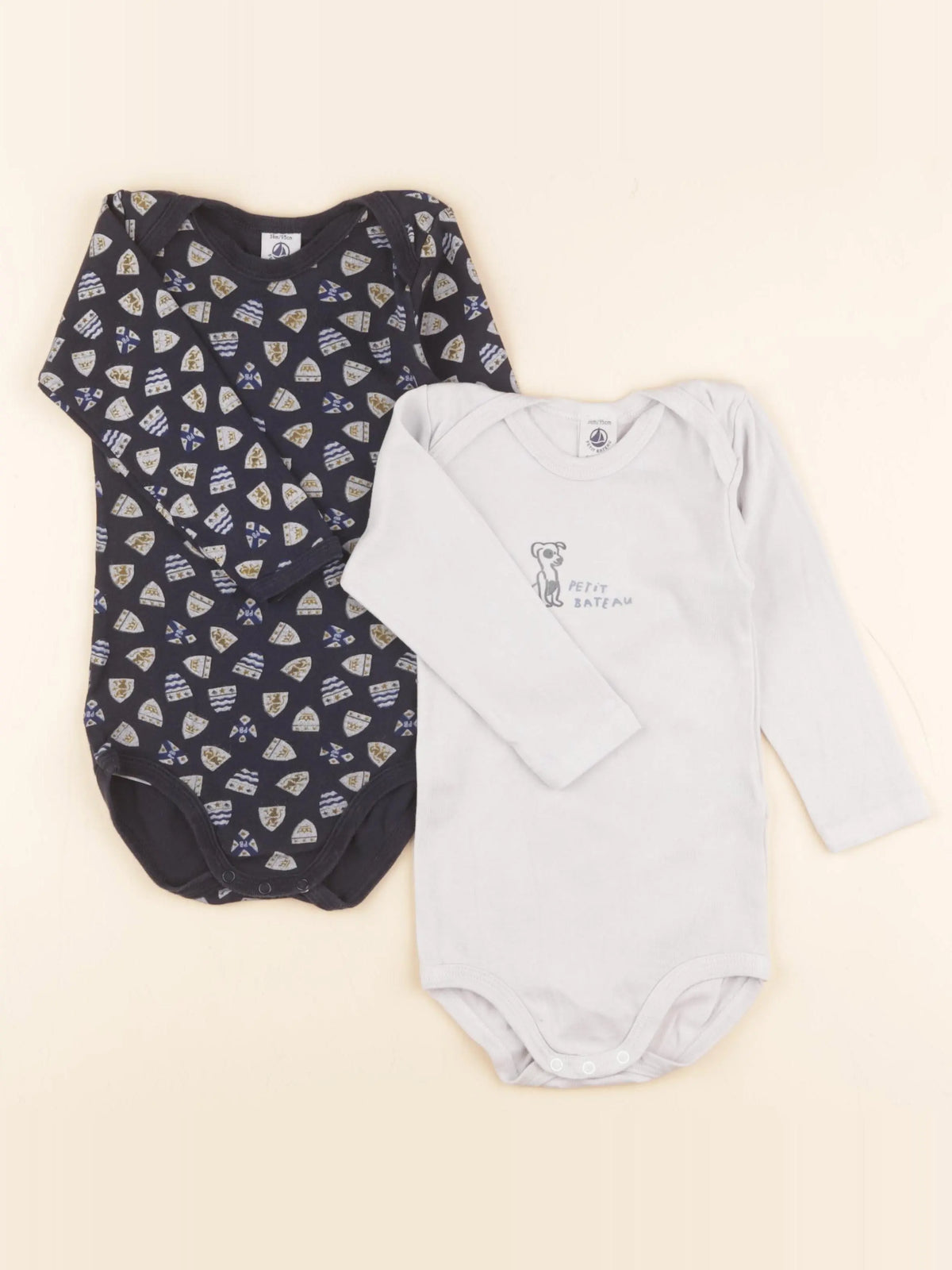Petit Bateau - lot de 2 bodies en coton blanc, bleu - 36 mois