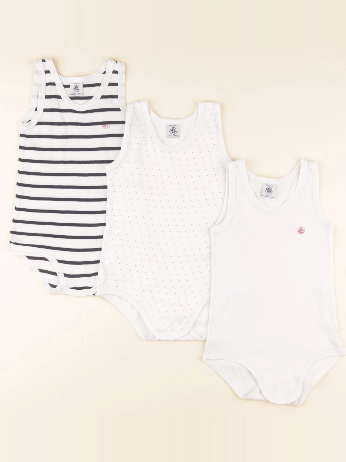 Petit Bateau - lot de 3 bodies en coton blanc - 36 mois
