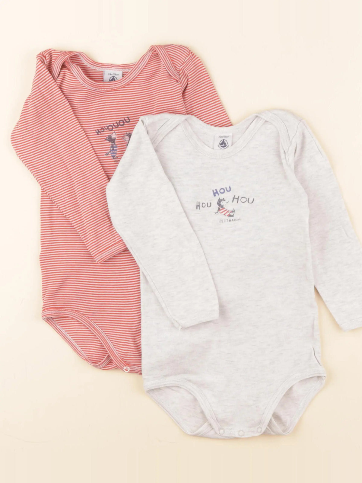 Petit Bateau - lot de 2 bodies en coton rose, gris - 24 mois