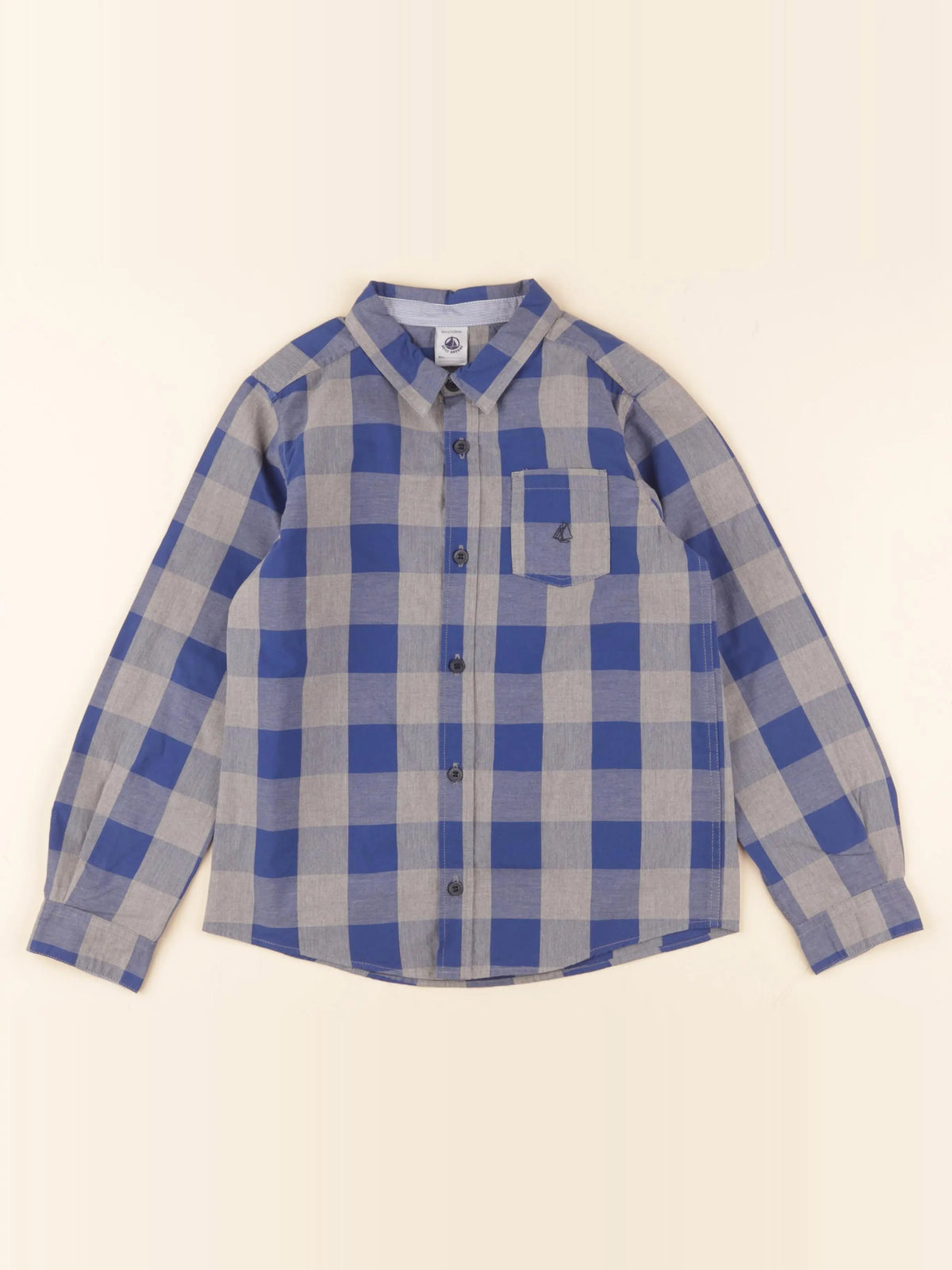 Petit Bateau - chemise bleu, gris - 8 ans