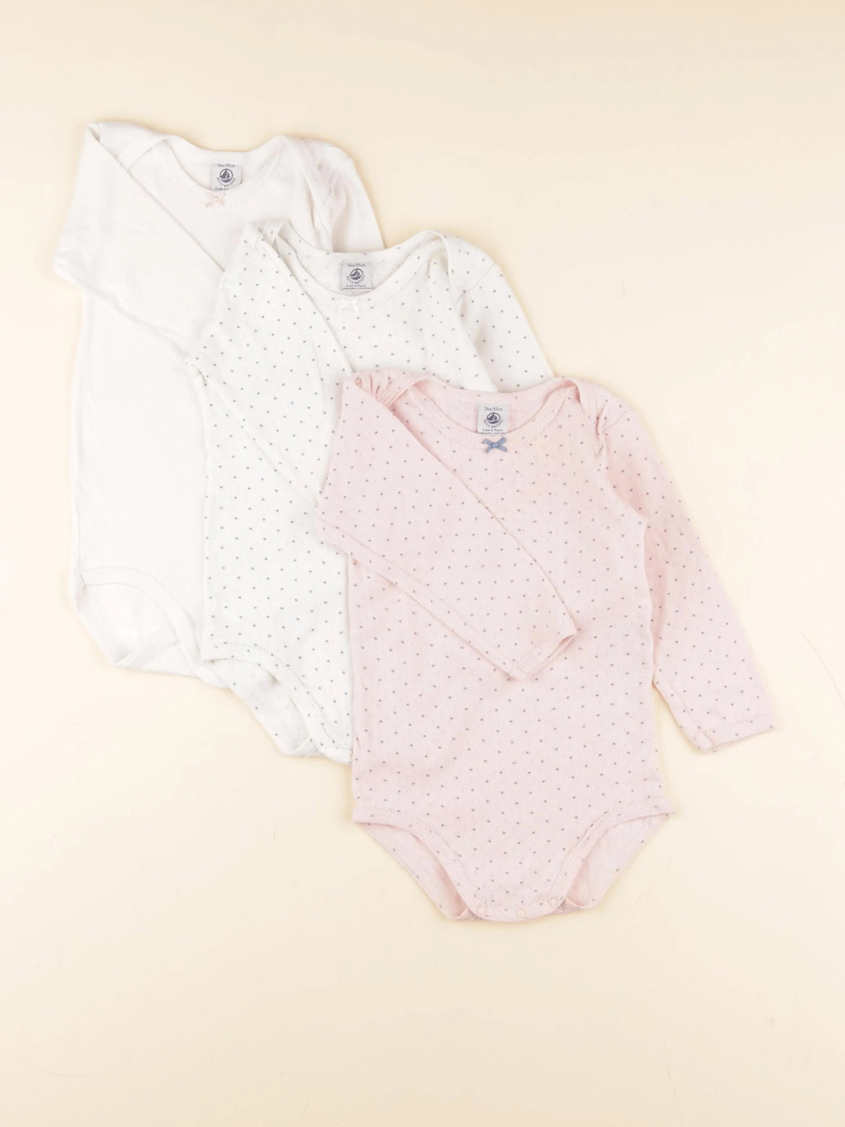 Petit Bateau - lot de 3 bodies en coton blanc, rose - 36 mois
