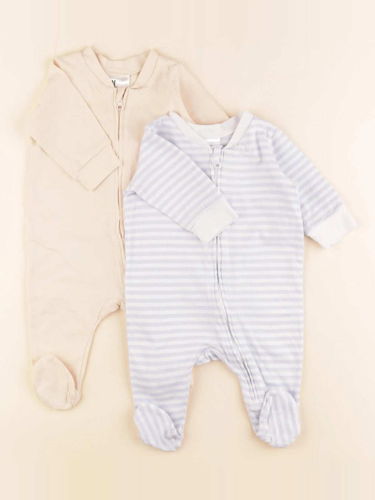 H&M - lot de 2 pyjamas coton bleu, beige - 1/2 mois