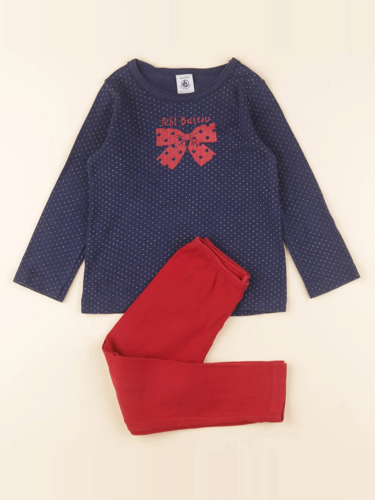 Petit Bateau - pyjama coton bleu, rouge - 3 ans
