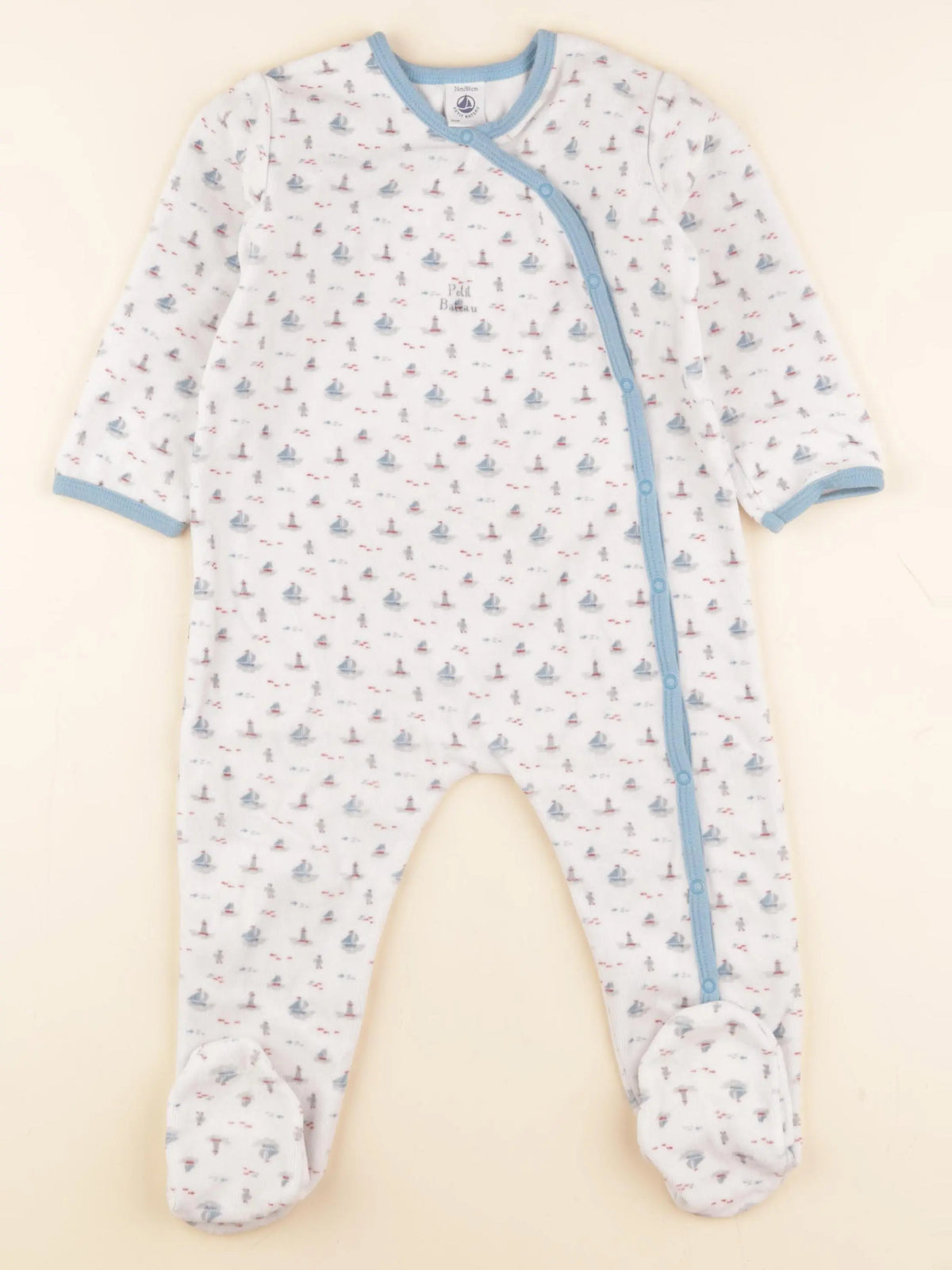 Petit Bateau - pyjama velours blanc, bleu - 24 mois