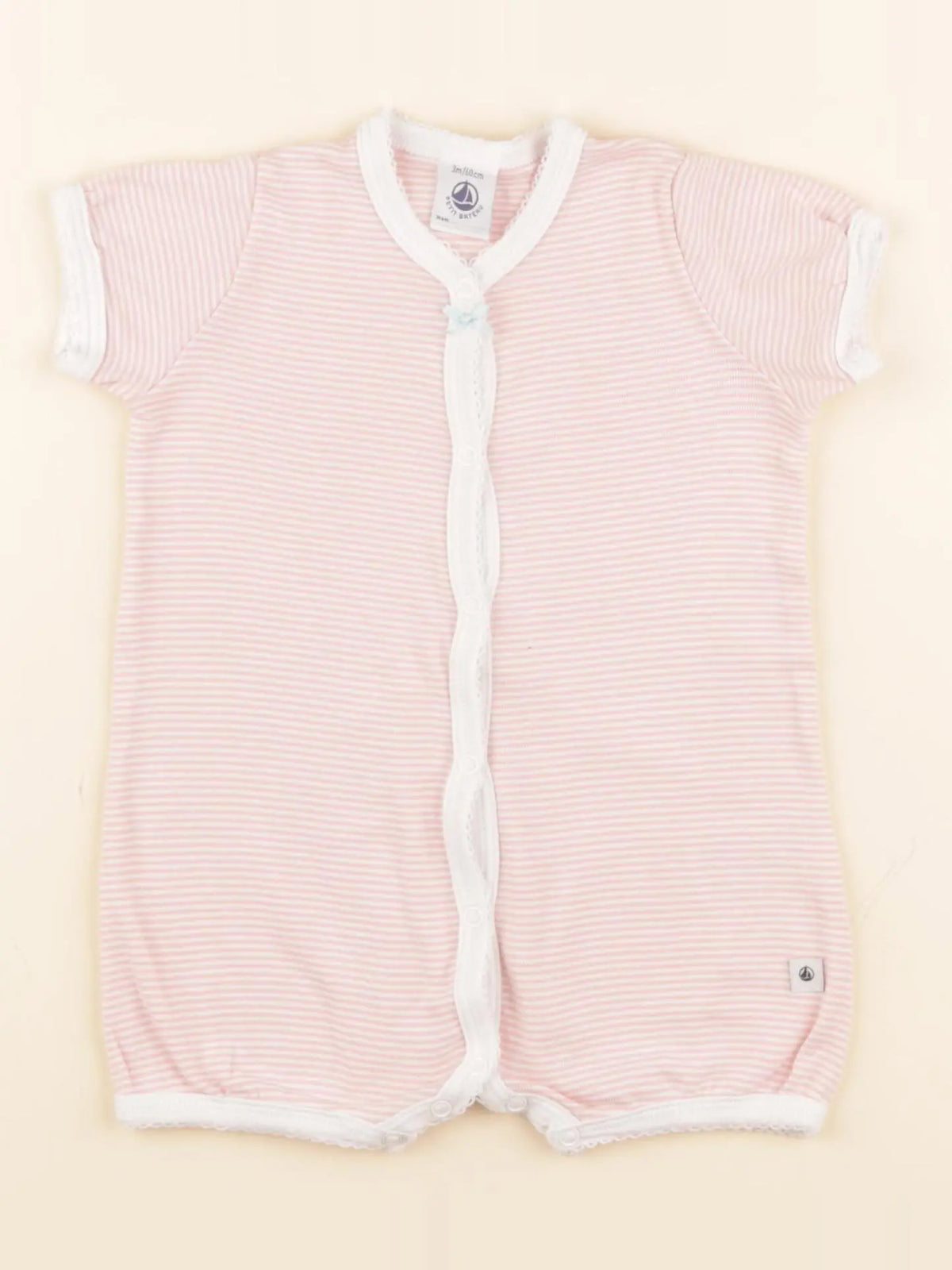 Petit Bateau - pyjama coton blanc, rose - 3 mois