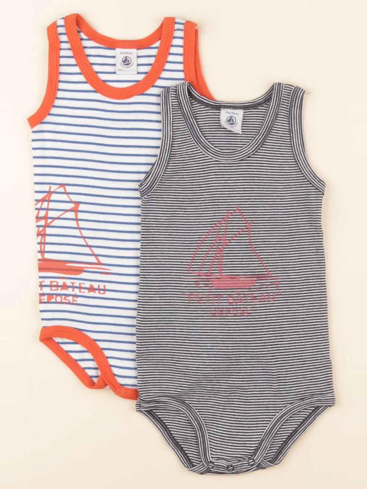 Petit Bateau - lot de 2 bodies en coton bleu, blanc - 24 mois