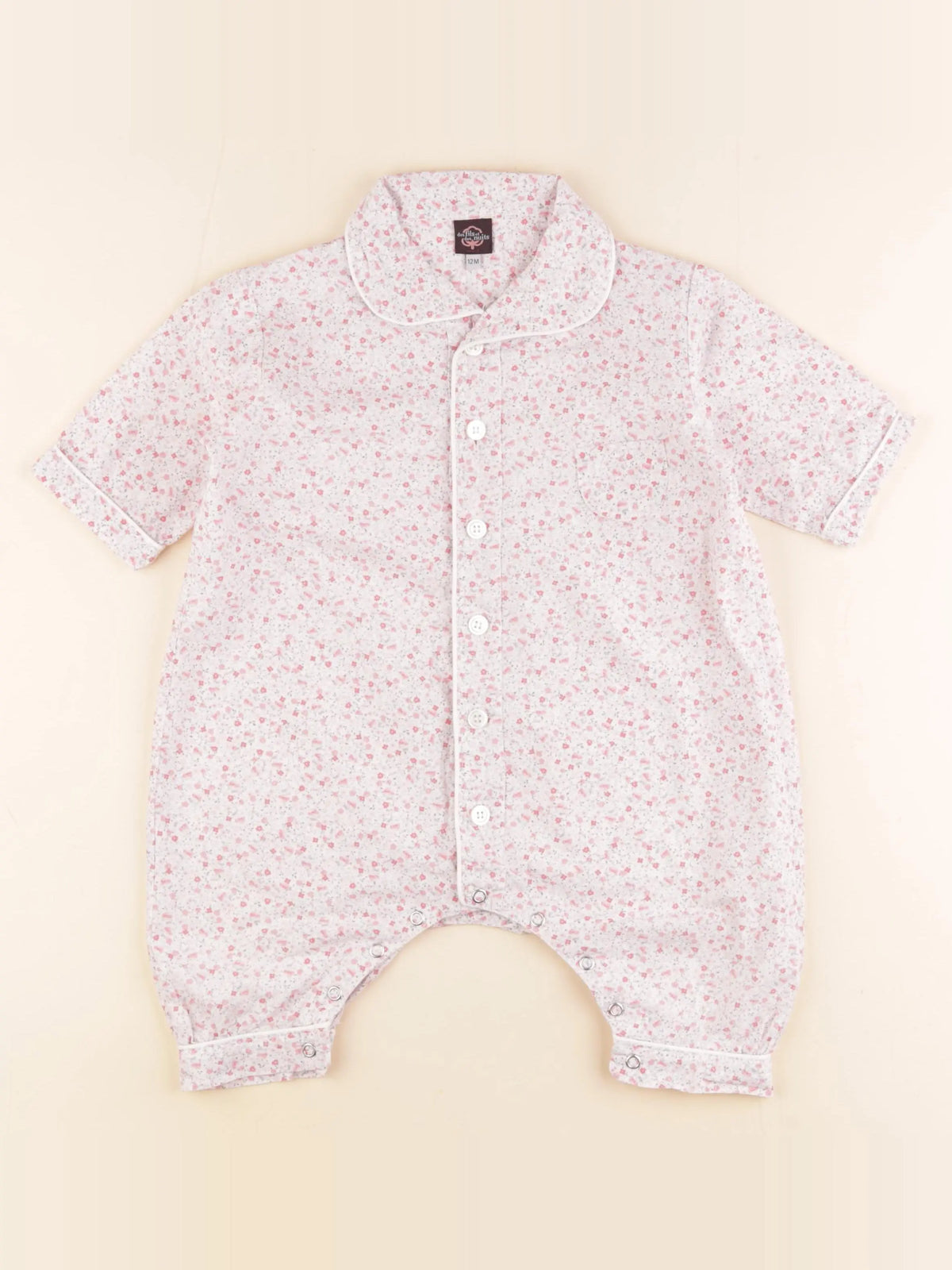 Des Fils et des Nuits - pyjama coton blanc, rose - 12 mois