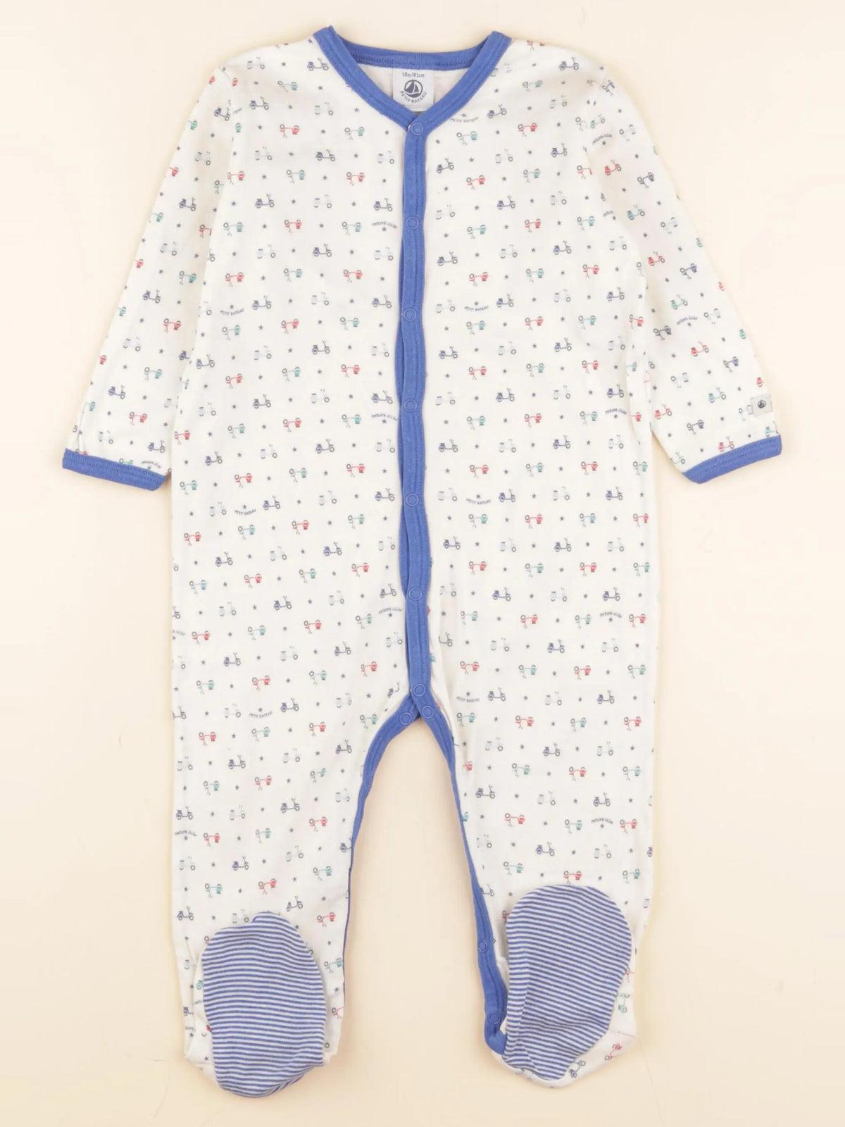 Petit Bateau - pyjama coton blanc, bleu - 18 mois