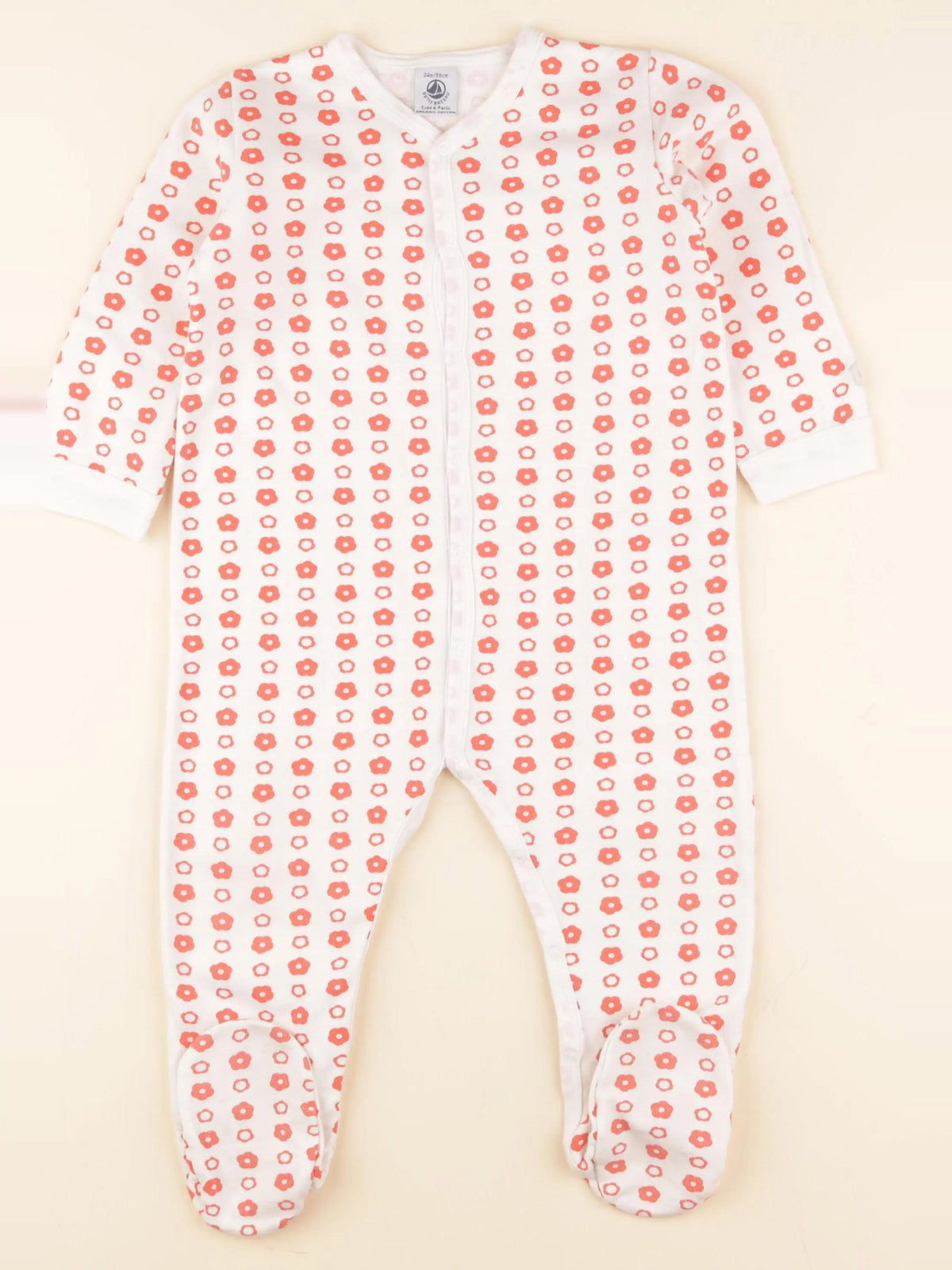 Petit Bateau - pyjama coton beige, orange - 24 mois