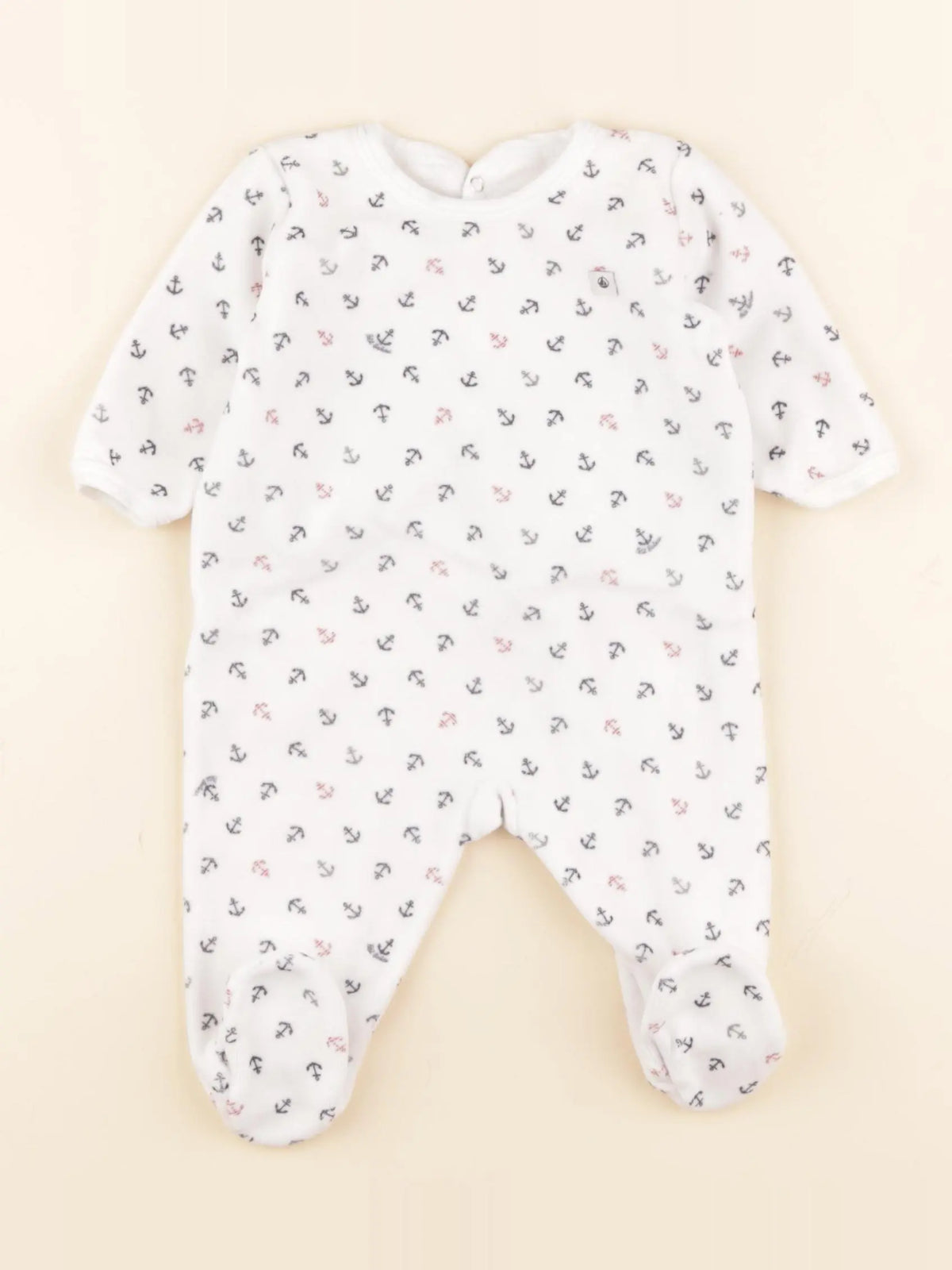 Petit Bateau - pyjama velours blanc, bleu - 3 mois